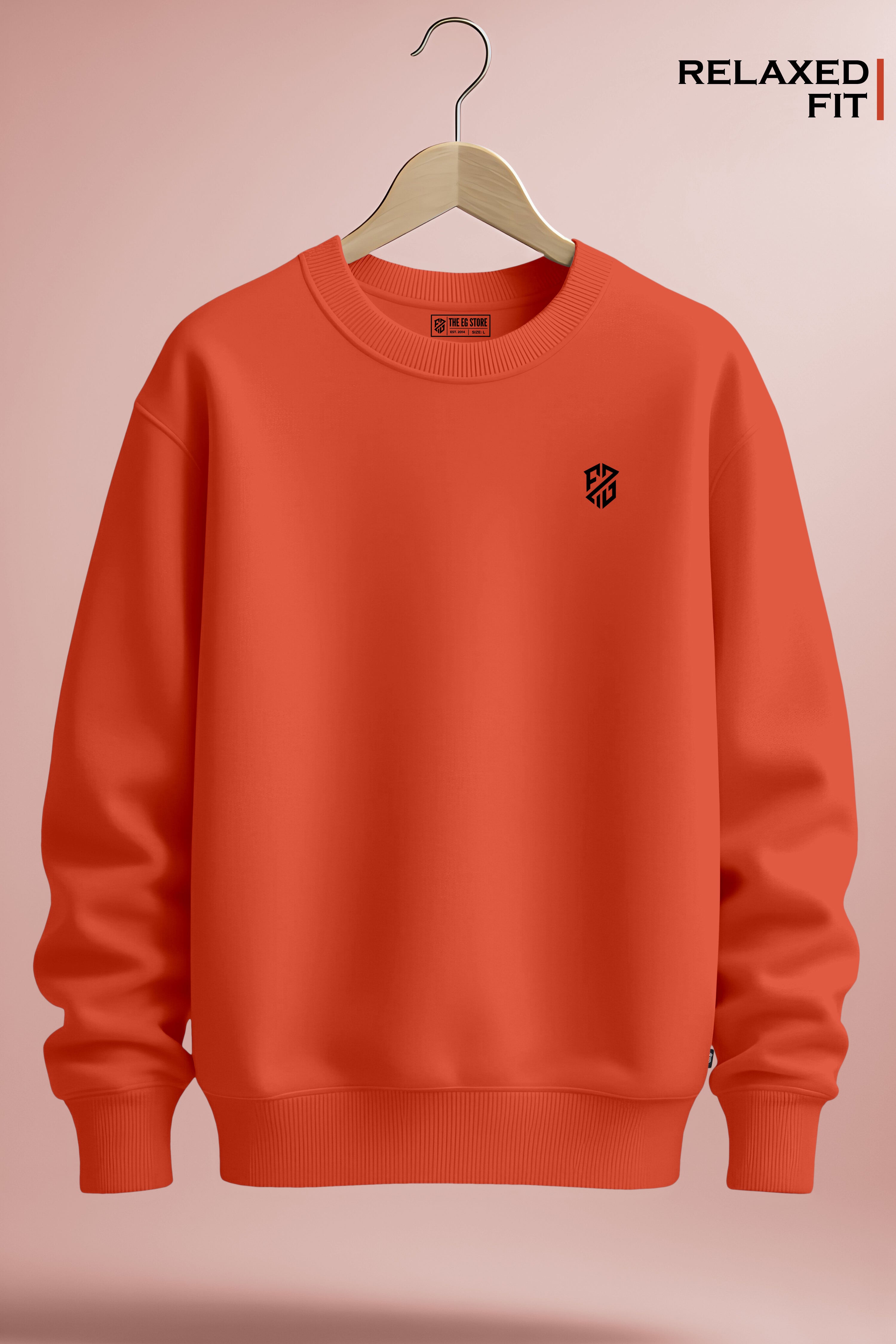 : Men’s Electric Orange Crewneck Sweatshirt – Heavyweight Full Sleeve Streetwear