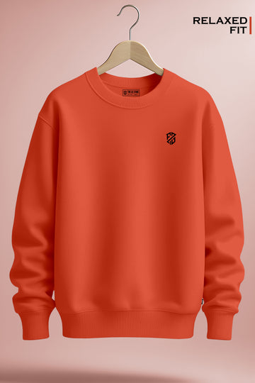 : Men’s Electric Orange Crewneck Sweatshirt – Heavyweight Full Sleeve Streetwear