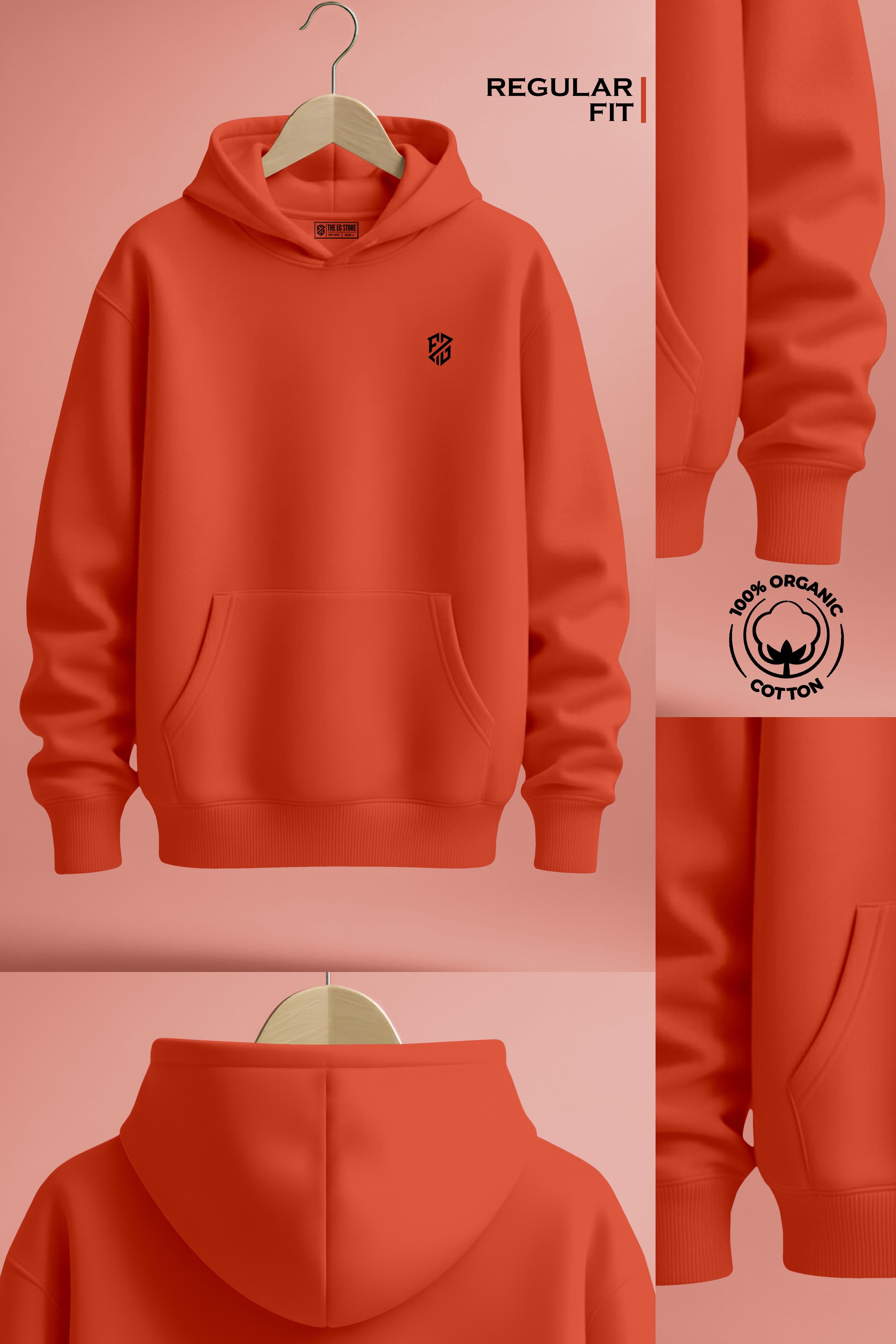 Men’s Electric Orange Oversized Hoodie – Heavyweight Full Sleeve Streetwear