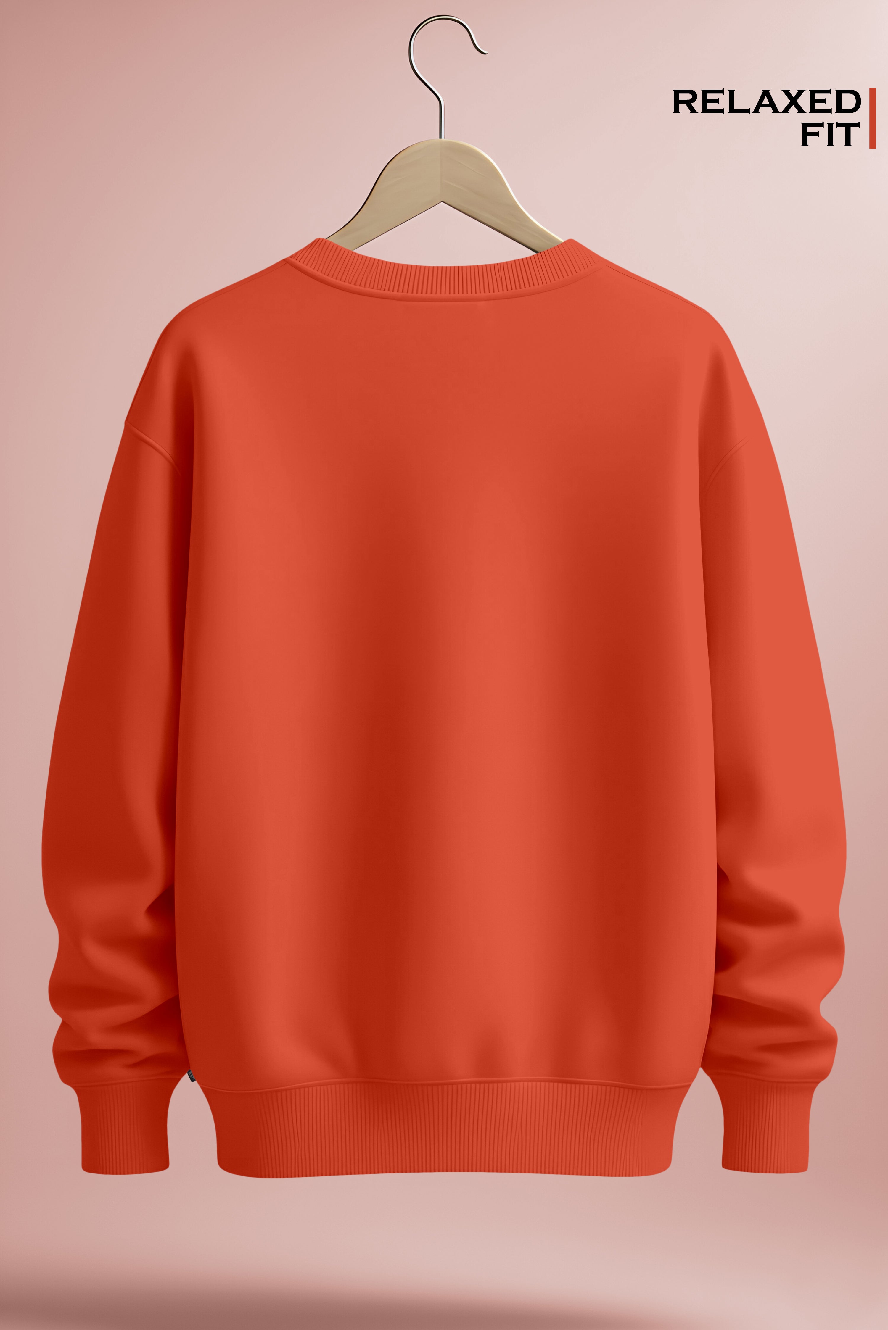 : Men’s Electric Orange Crewneck Sweatshirt – Heavyweight Full Sleeve Streetwear