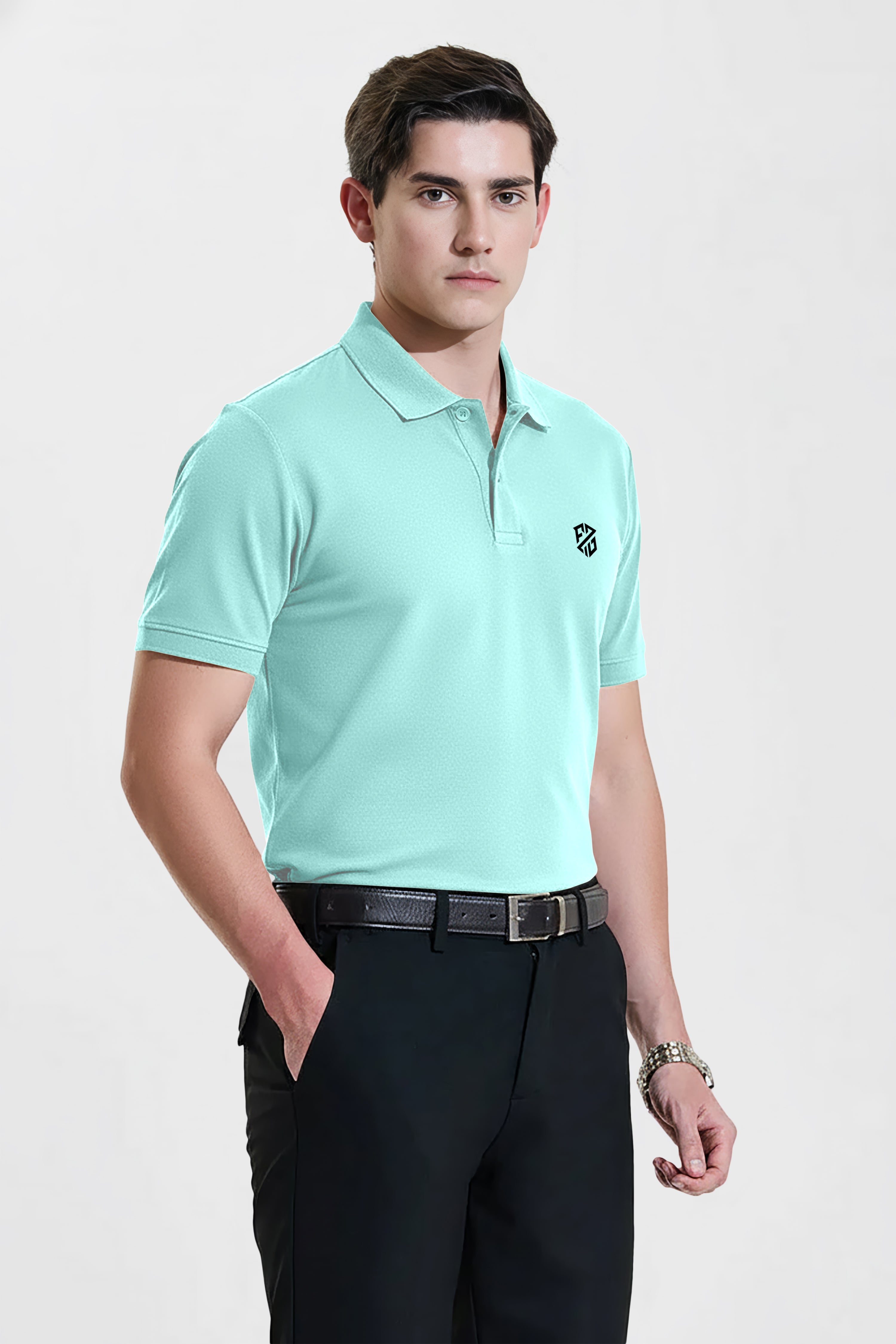 Men's Mint Green Premium Pique Cotton Polo Neck T-Shirt - Half Sleeves