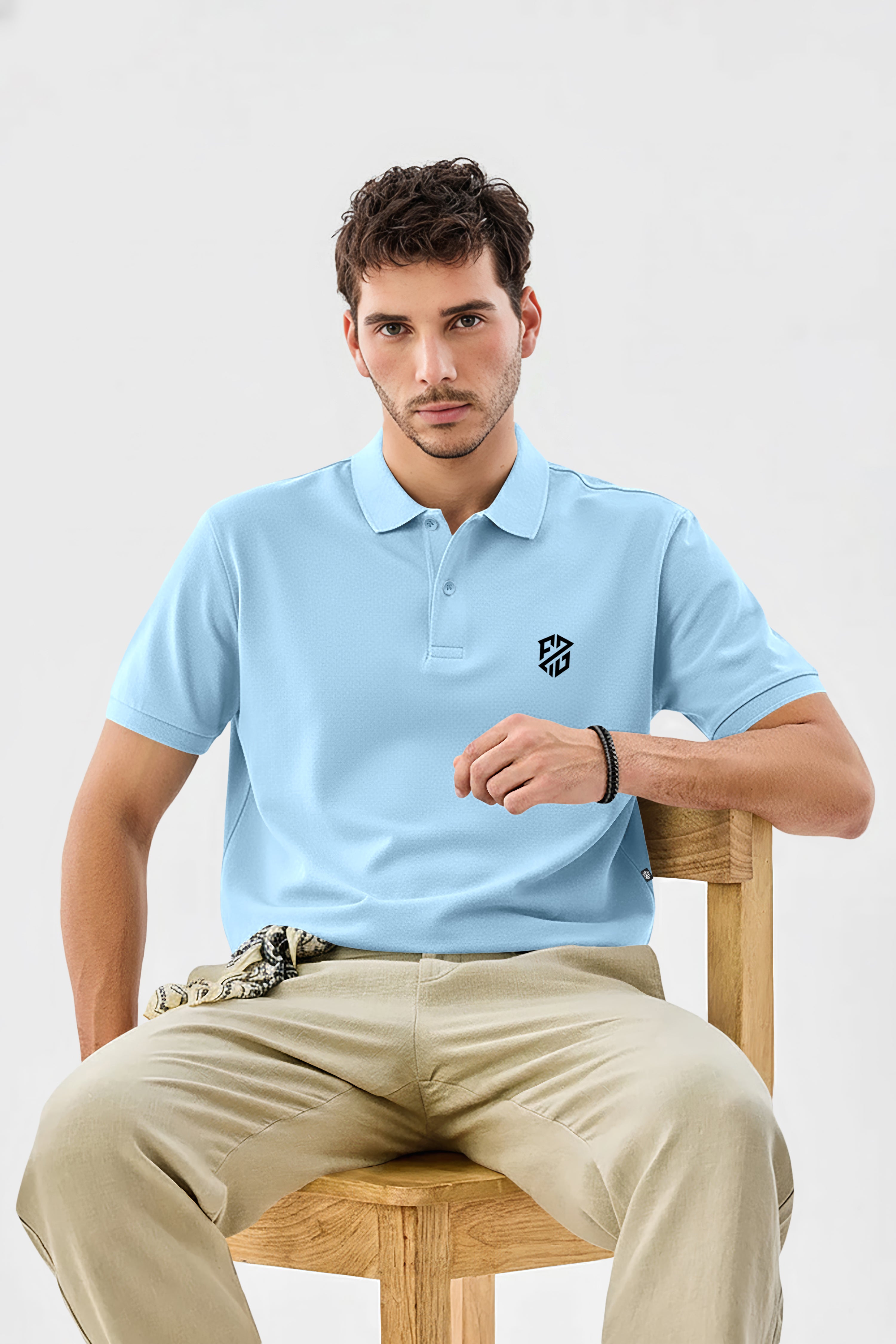 Men's Sky Blue Premium Cotton Polo Neck T-Shirt - Half Sleeves