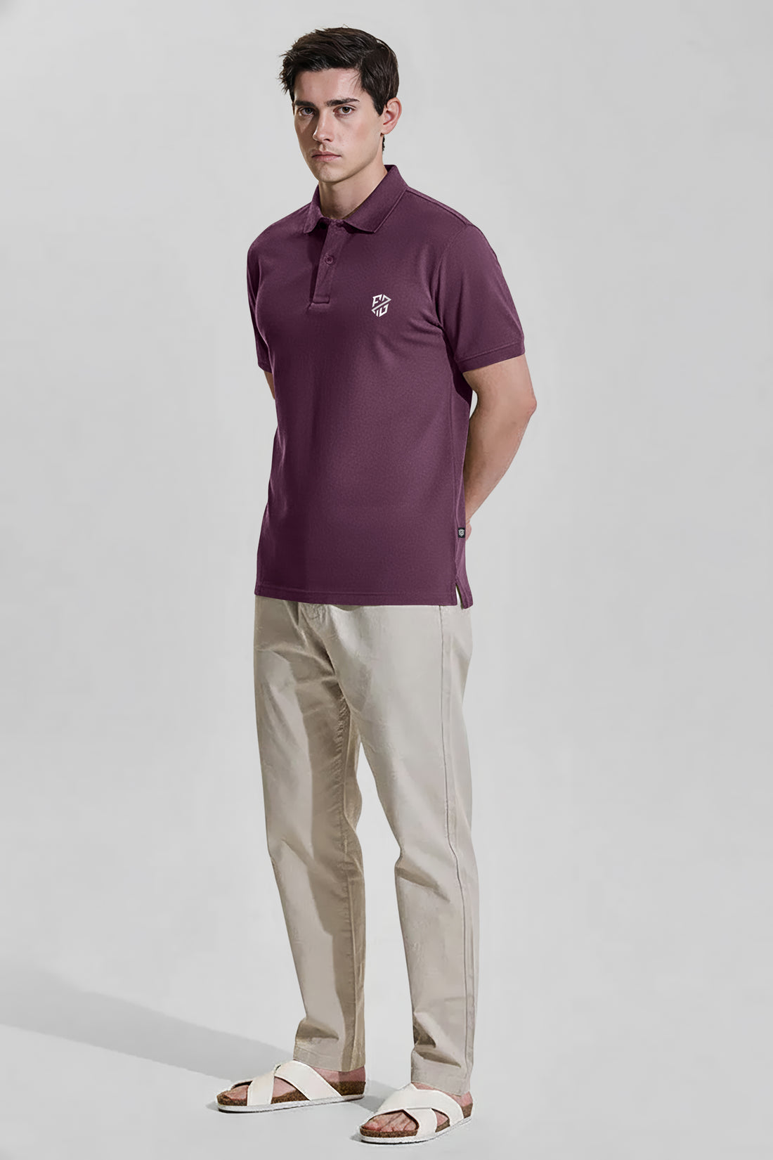 Men's Premium Wine Solid Cotton Polo Neck T-Shirt - Slim Fit