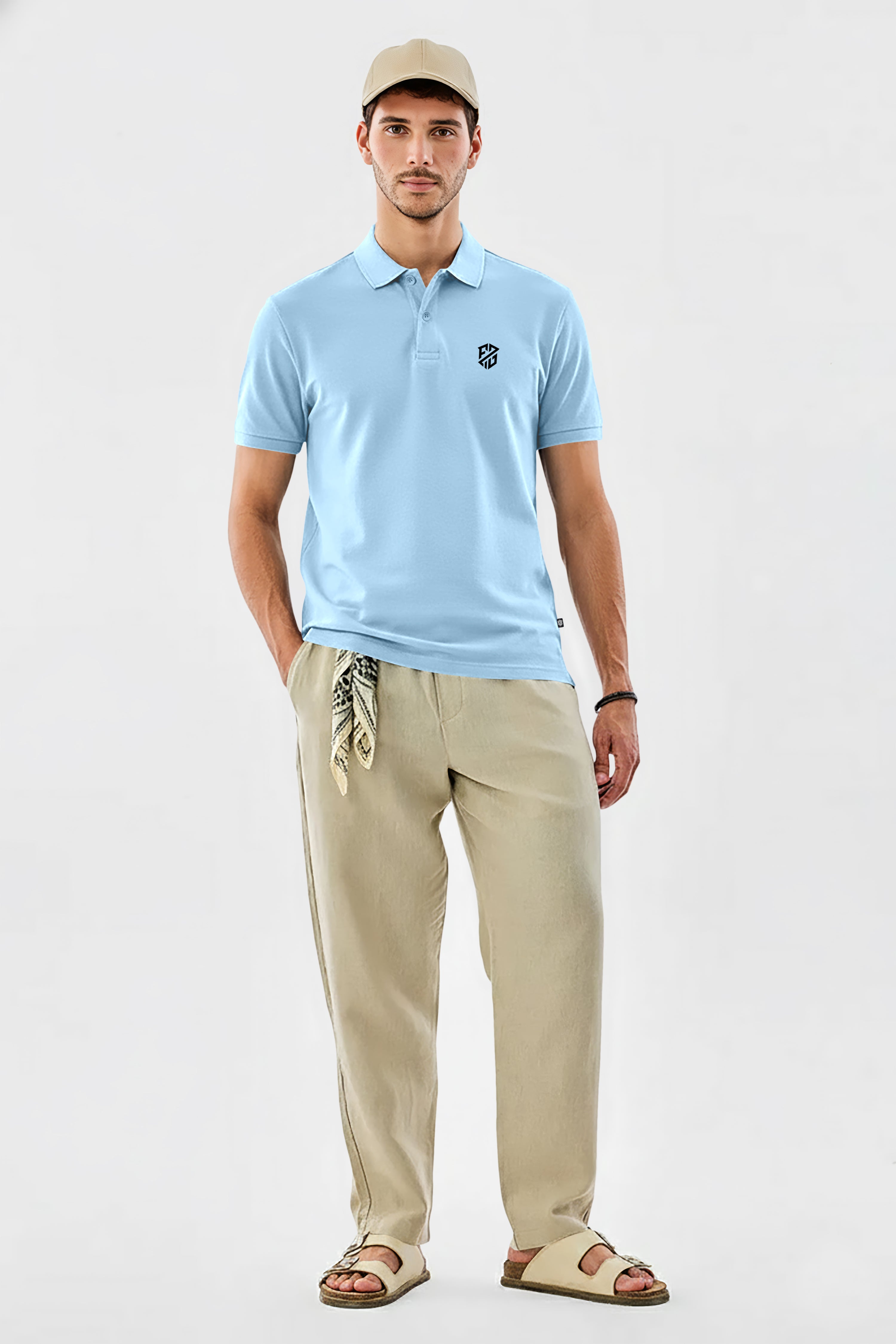 Men's Sky Blue Premium Cotton Polo Neck T-Shirt - Half Sleeves