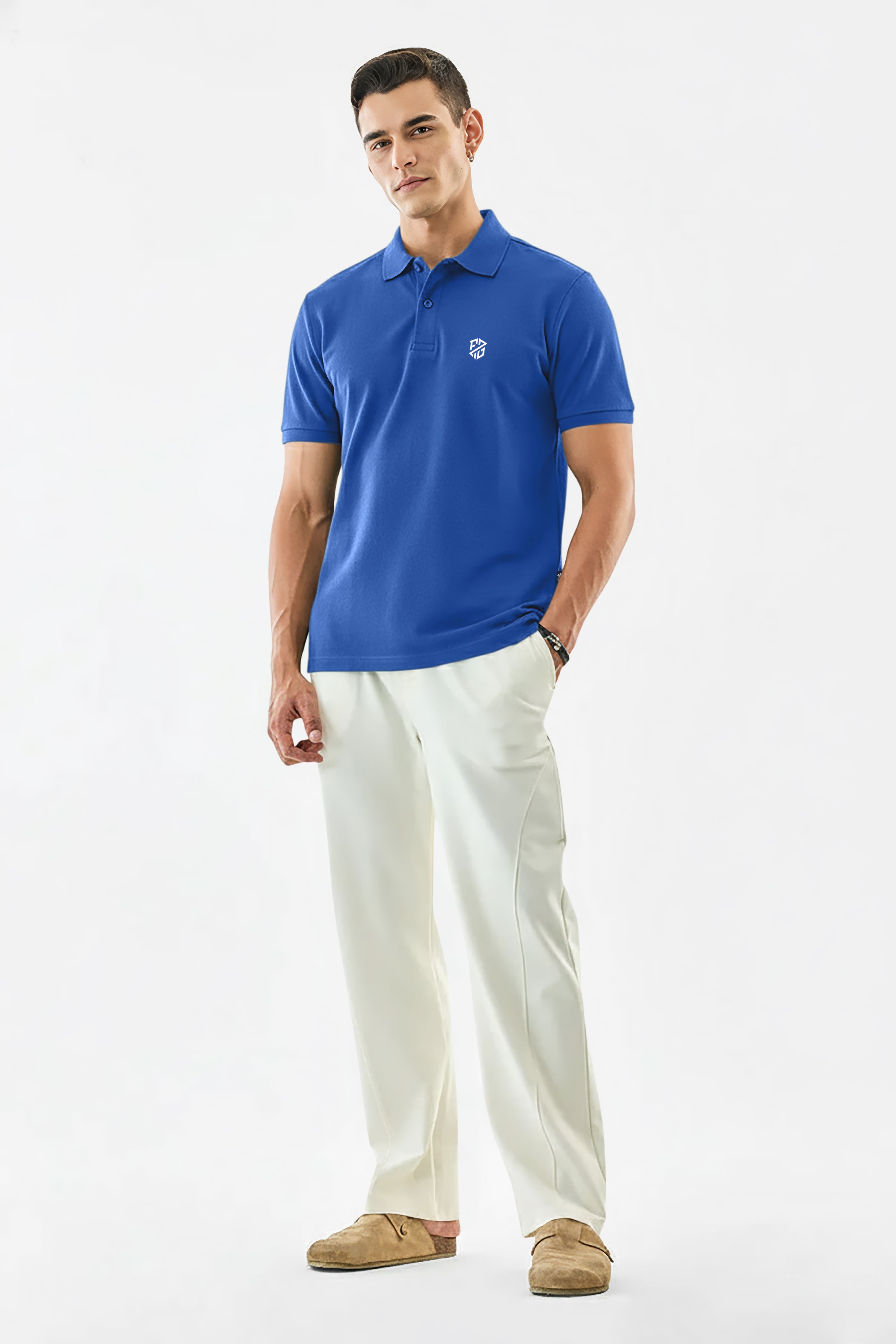 Men's Classic Royal Blue Premium Pique Cotton Polo Neck T-Shirt - Half Sleeves