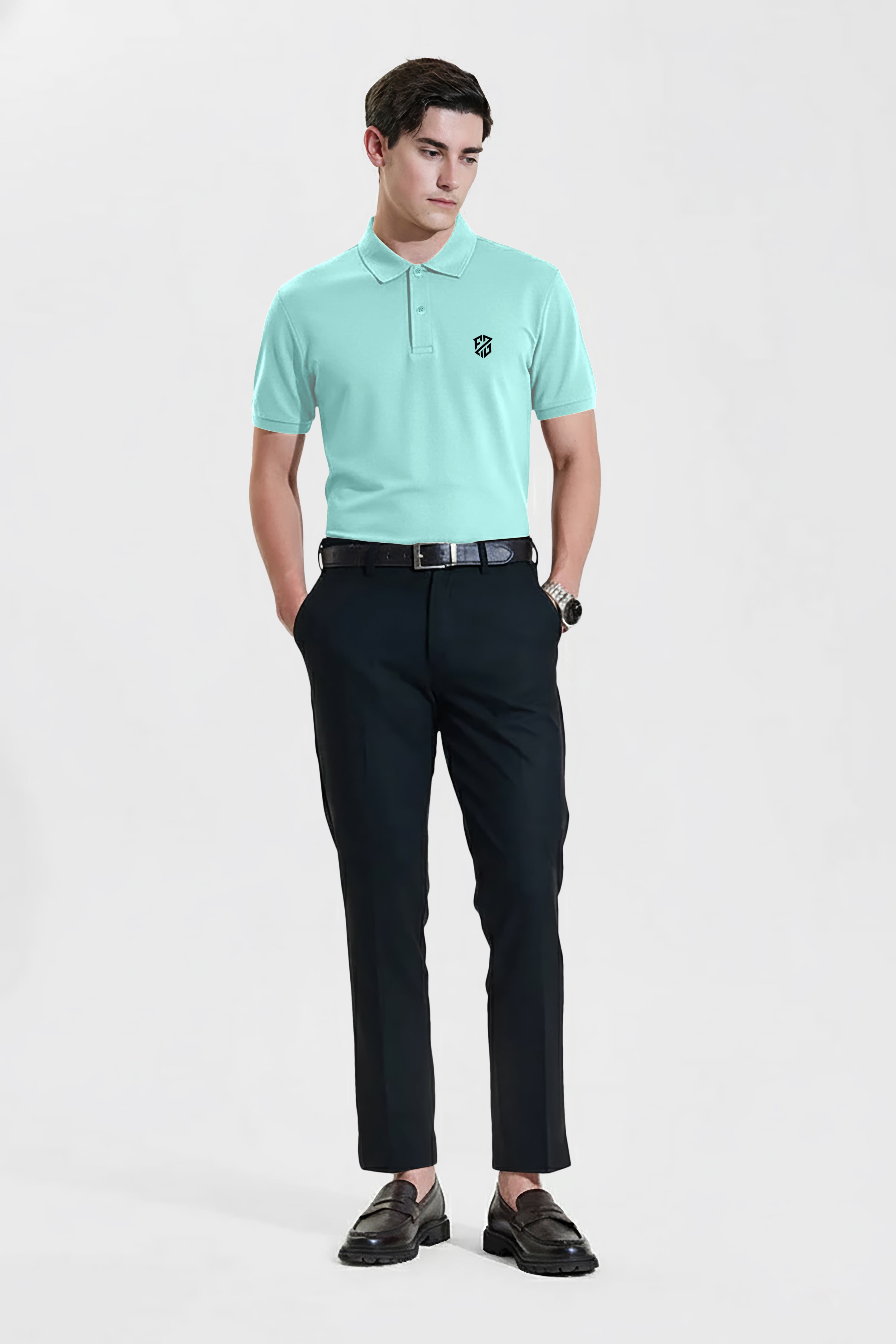 Men's Mint Green Premium Pique Cotton Polo Neck T-Shirt - Half Sleeves