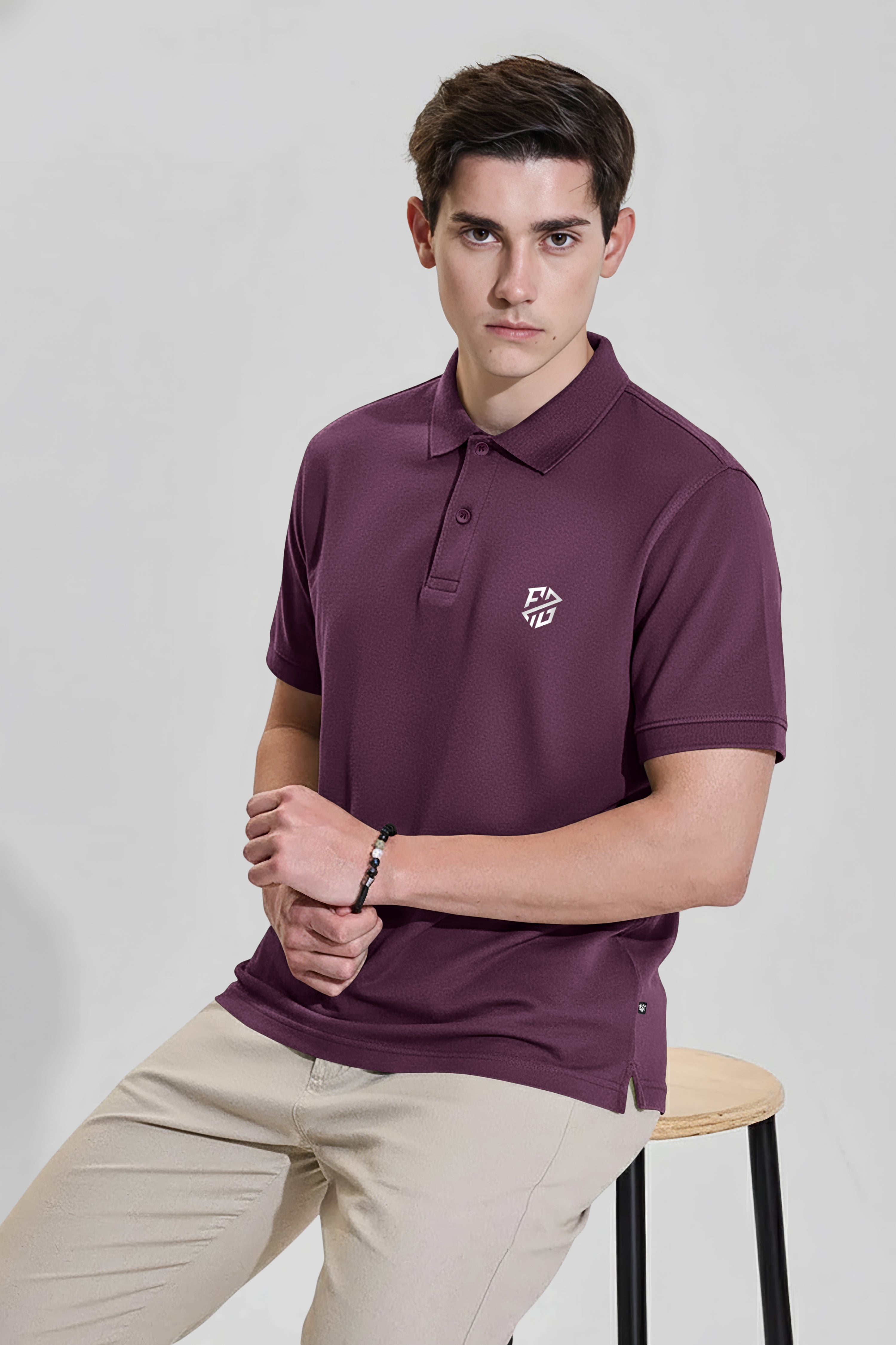 Men's Premium Wine Solid Cotton Polo Neck T-Shirt - Slim Fit