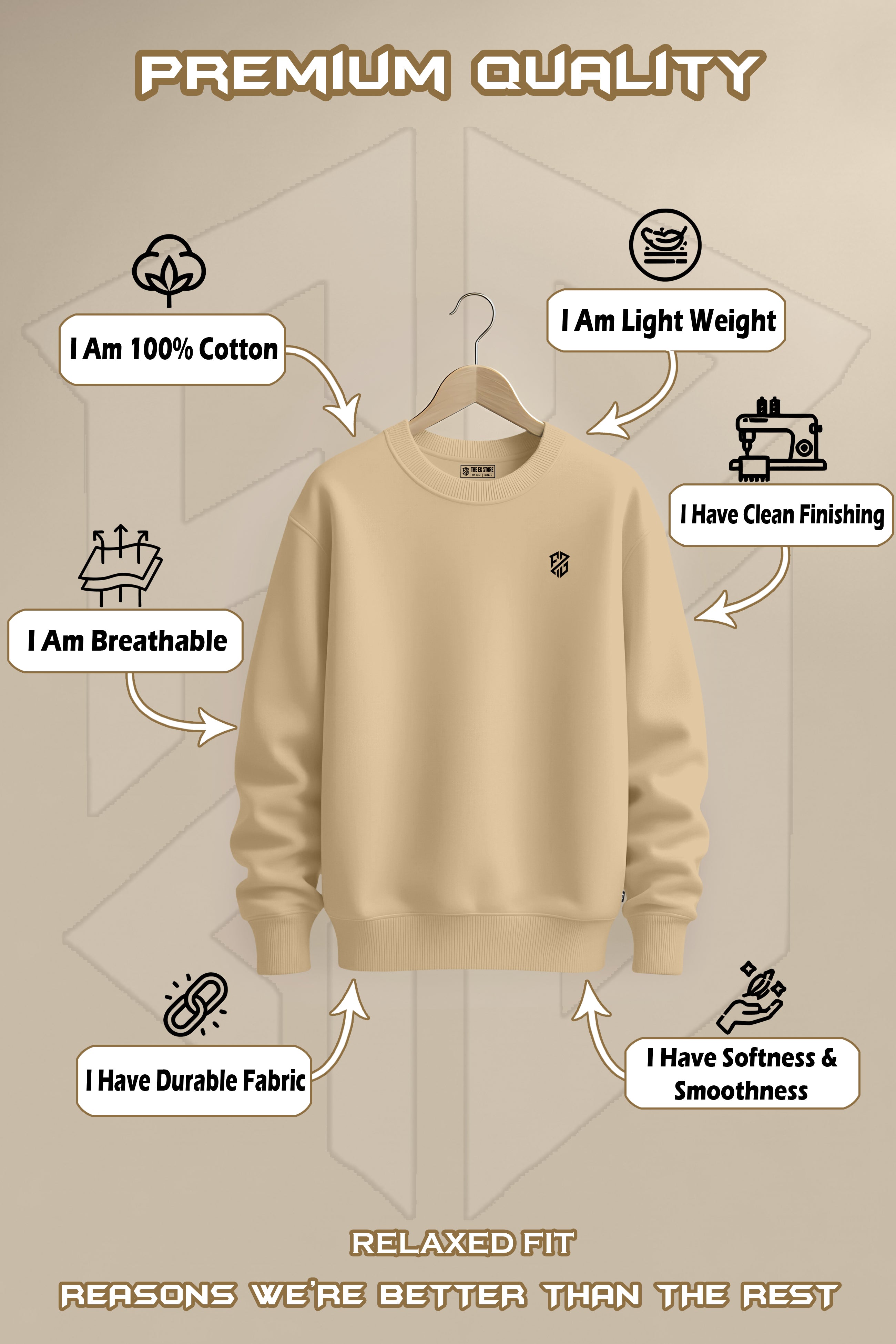 Men’s Deep Chocolate Brown Sweatshirt – Premium Soft-Touch Full Sleeve Crewneck