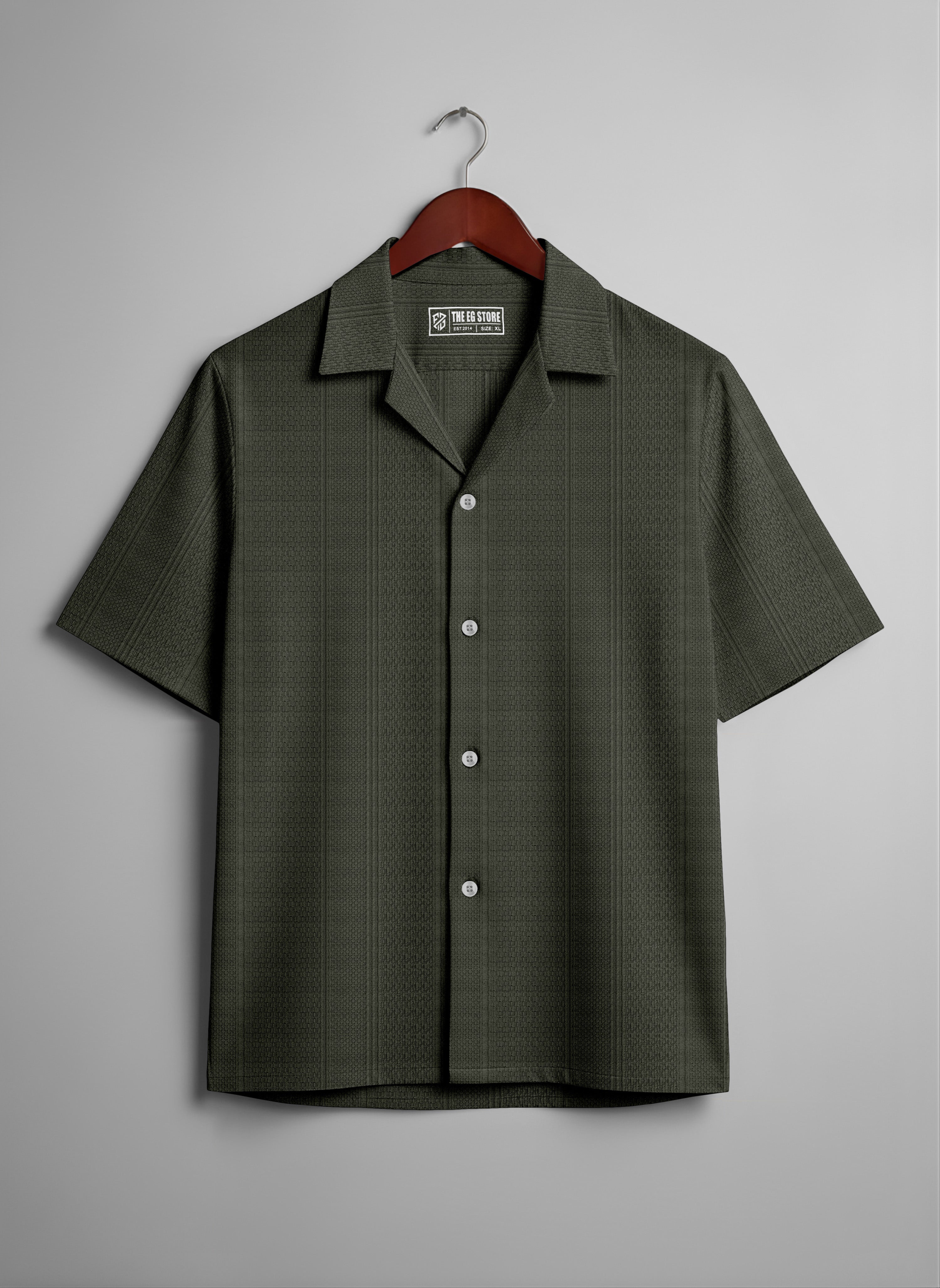 Men’s Deep Forest Green Half-Sleeve Shirt – Premium Cotton Regular Fit