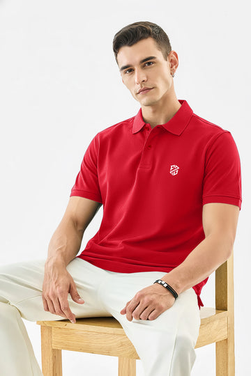 Men's Bold Red Premium Cotton Polo Neck T-Shirt - Half Sleeves | Slim Fit Casual