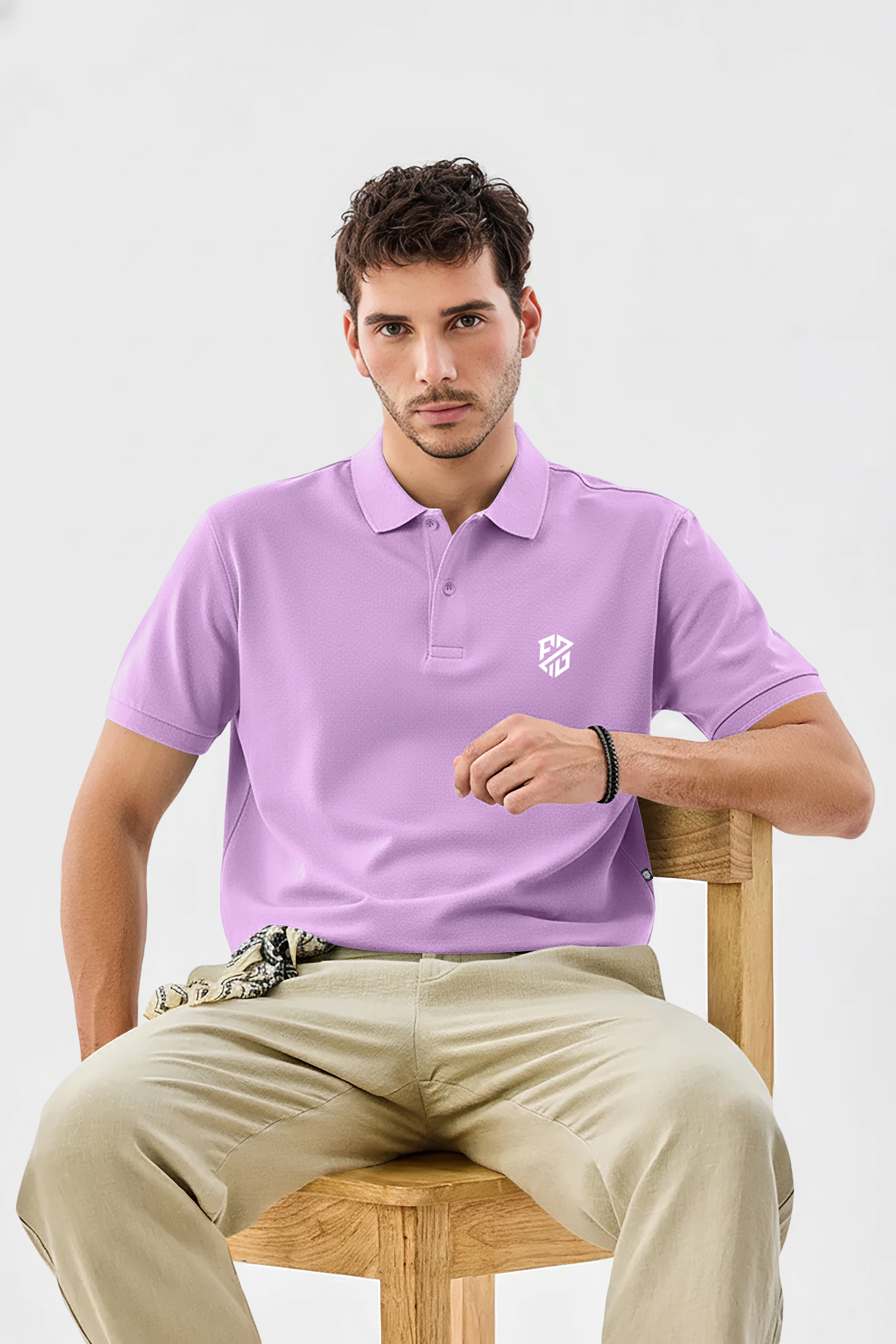 Men's Lavender Premium Pique Cotton Polo Neck T-Shirt - Half Sleeves