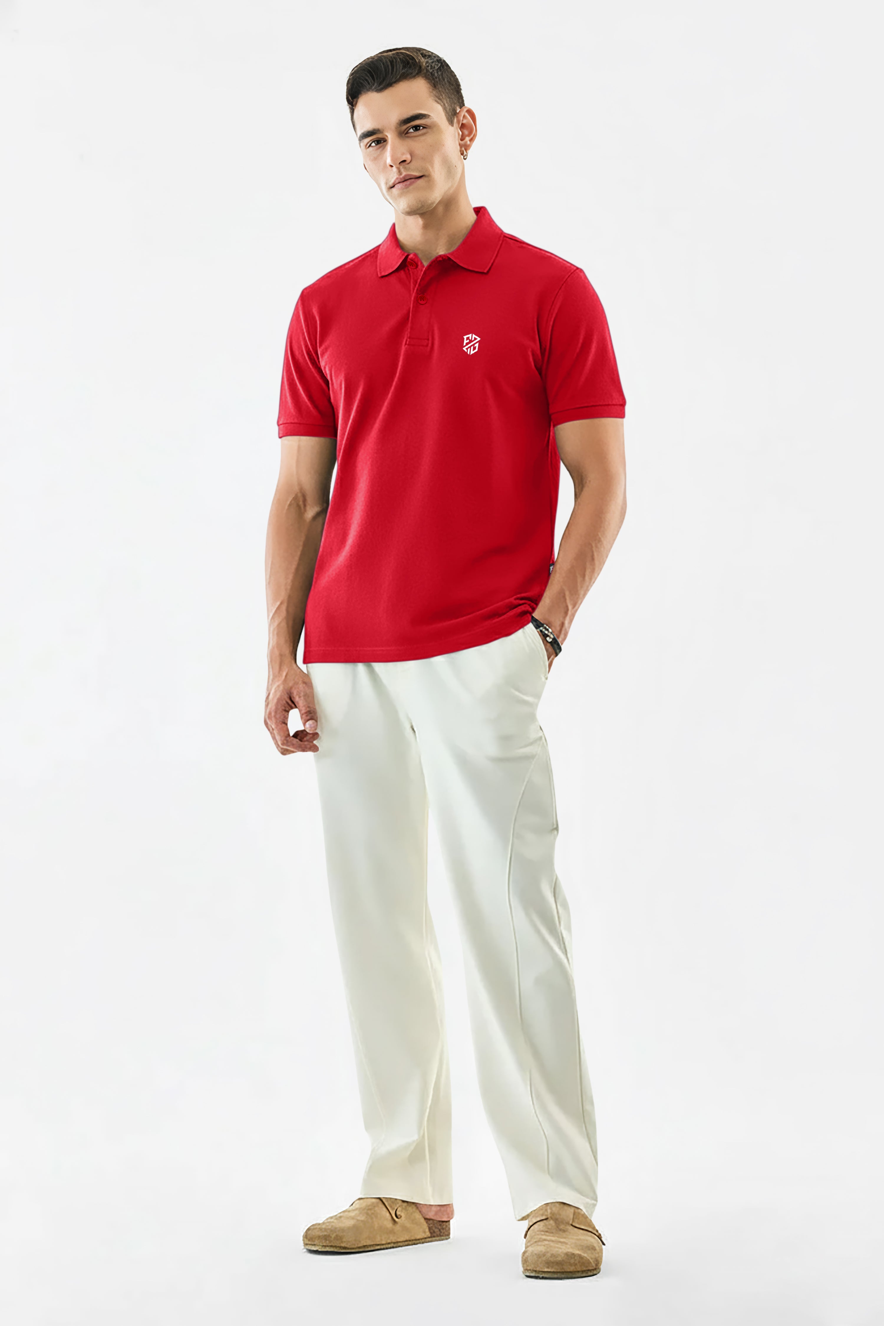 Men's Bold Red Premium Cotton Polo Neck T-Shirt - Half Sleeves | Slim Fit Casual