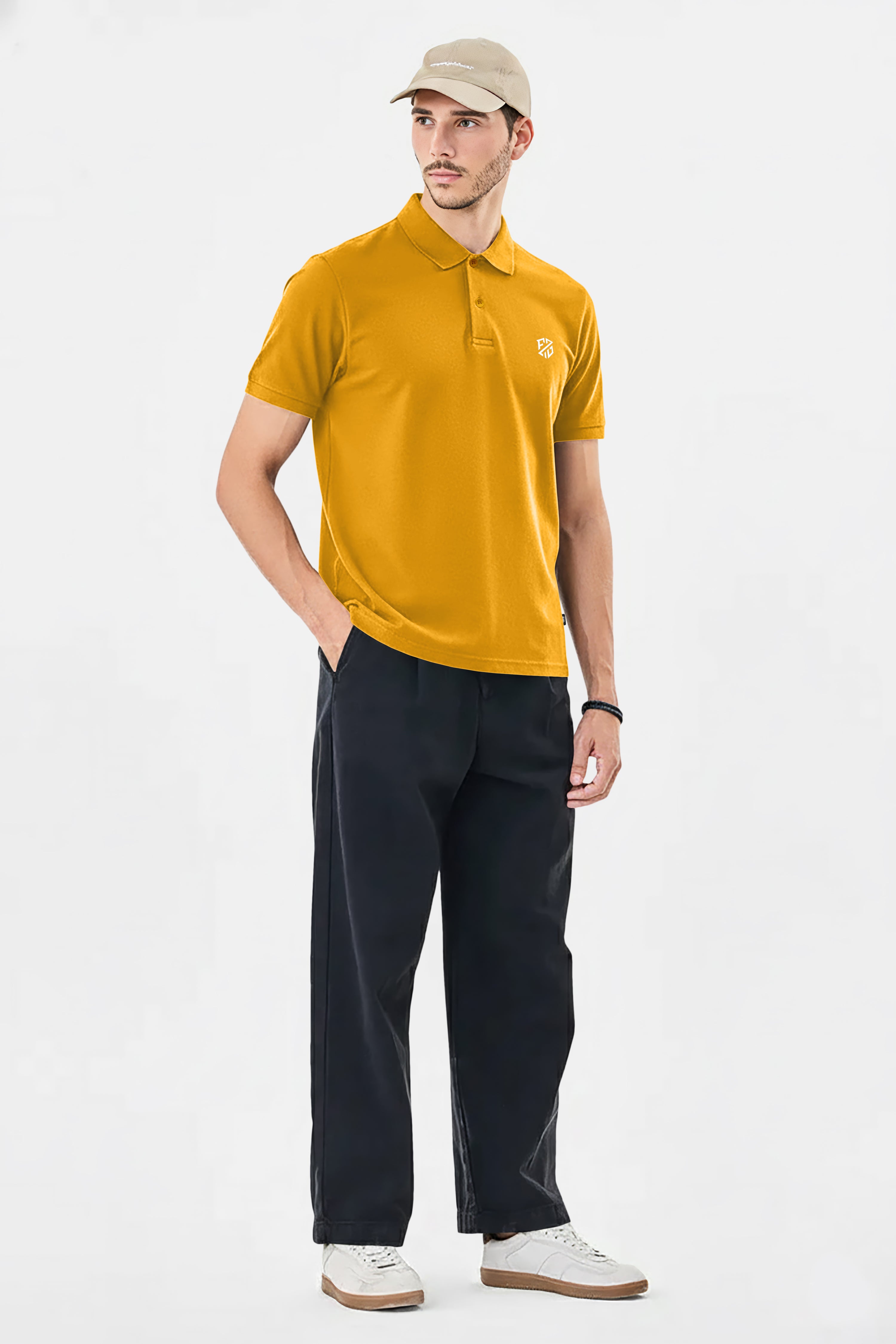 Men's Mustard Yellow Classic Pique Polo – Breathable Cotton Half-Sleeve