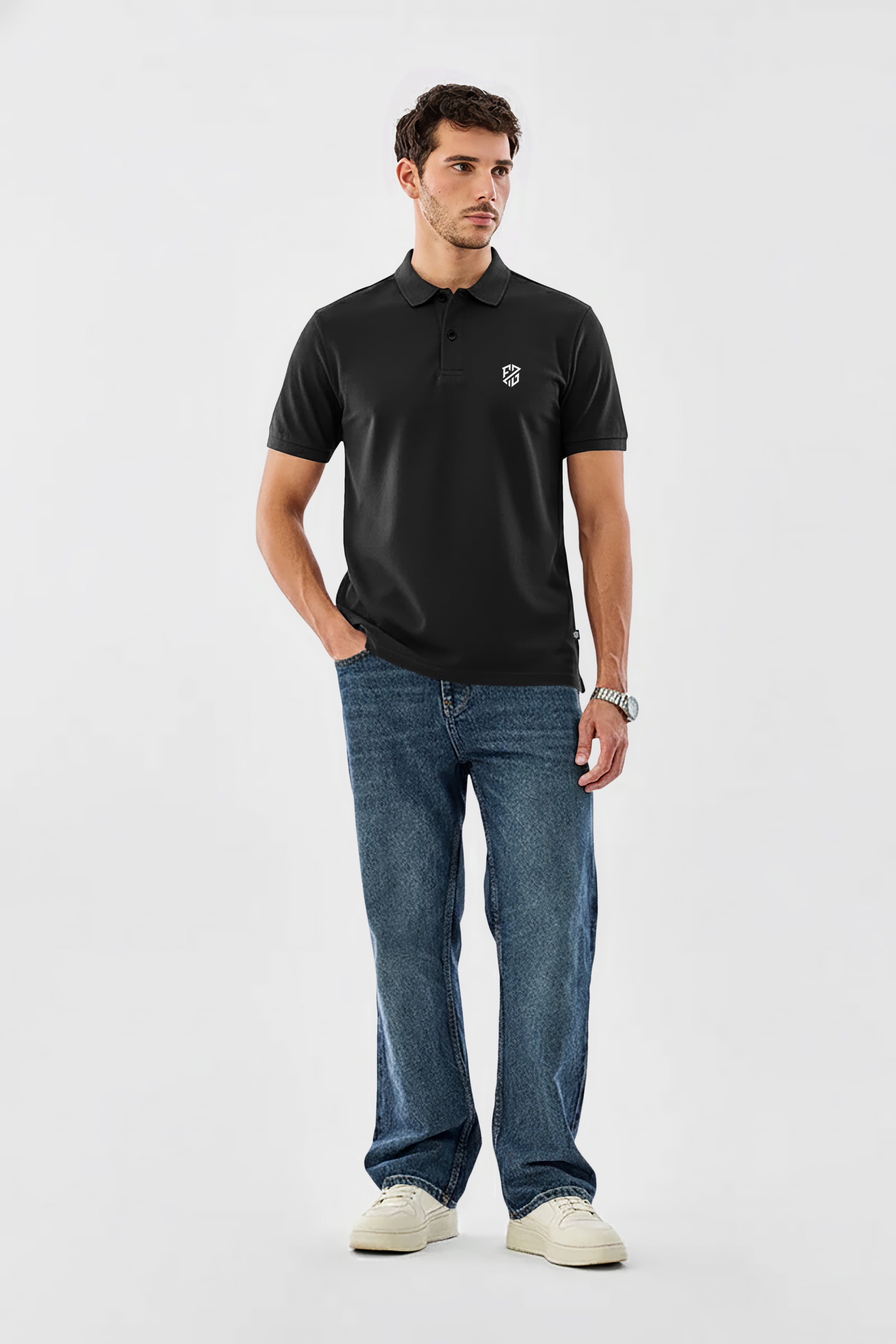 Men's Jet Black Premium Pique Cotton Polo Neck T-Shirt - Half Sleeves | Slim Fit Essential