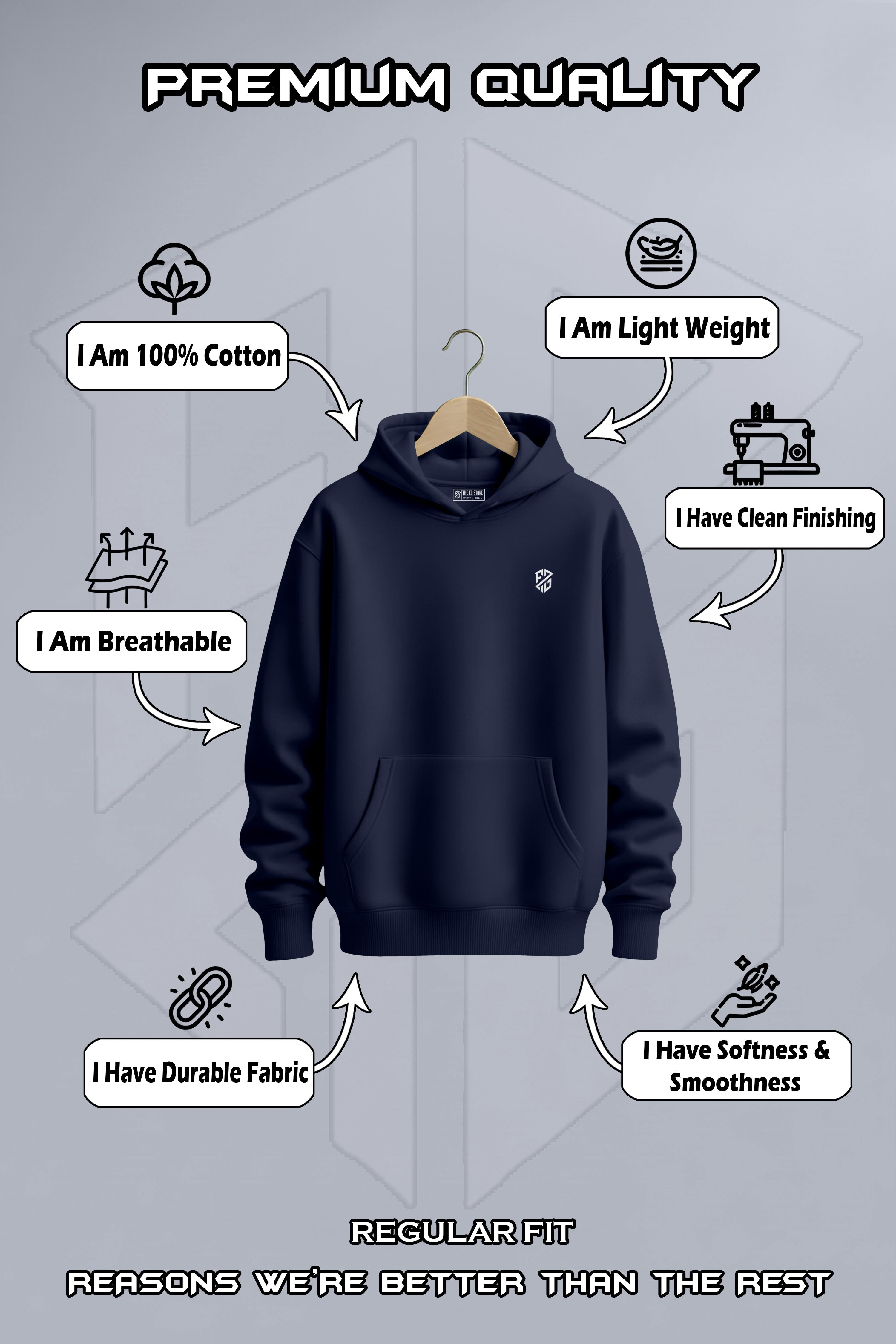 Men’s Midnight Navy Full Sleeve Hoodie – Ultra-Soft Cotton Pullover