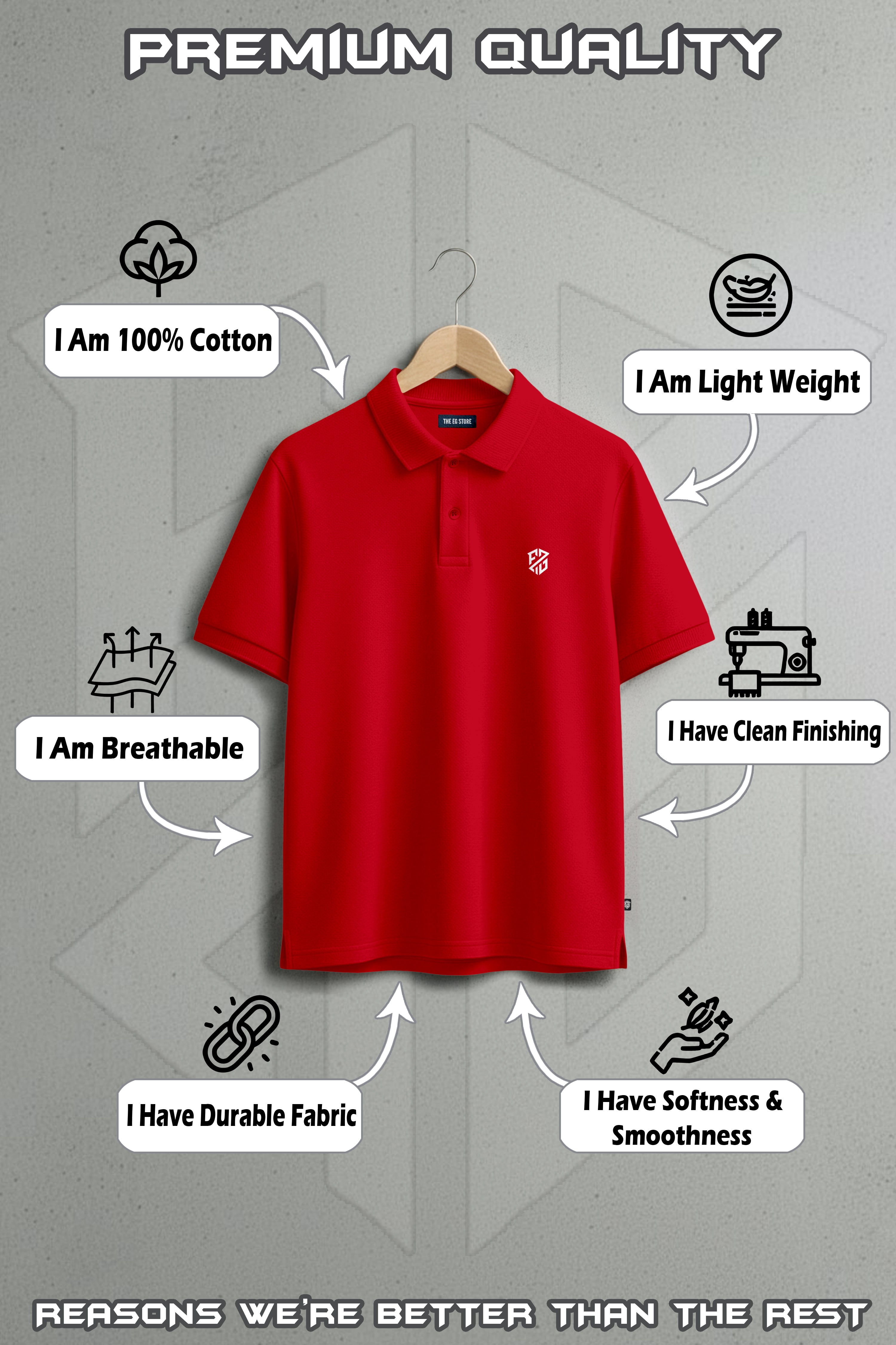 Men's Bold Red Premium Cotton Polo Neck T-Shirt - Half Sleeves | Slim Fit Casual