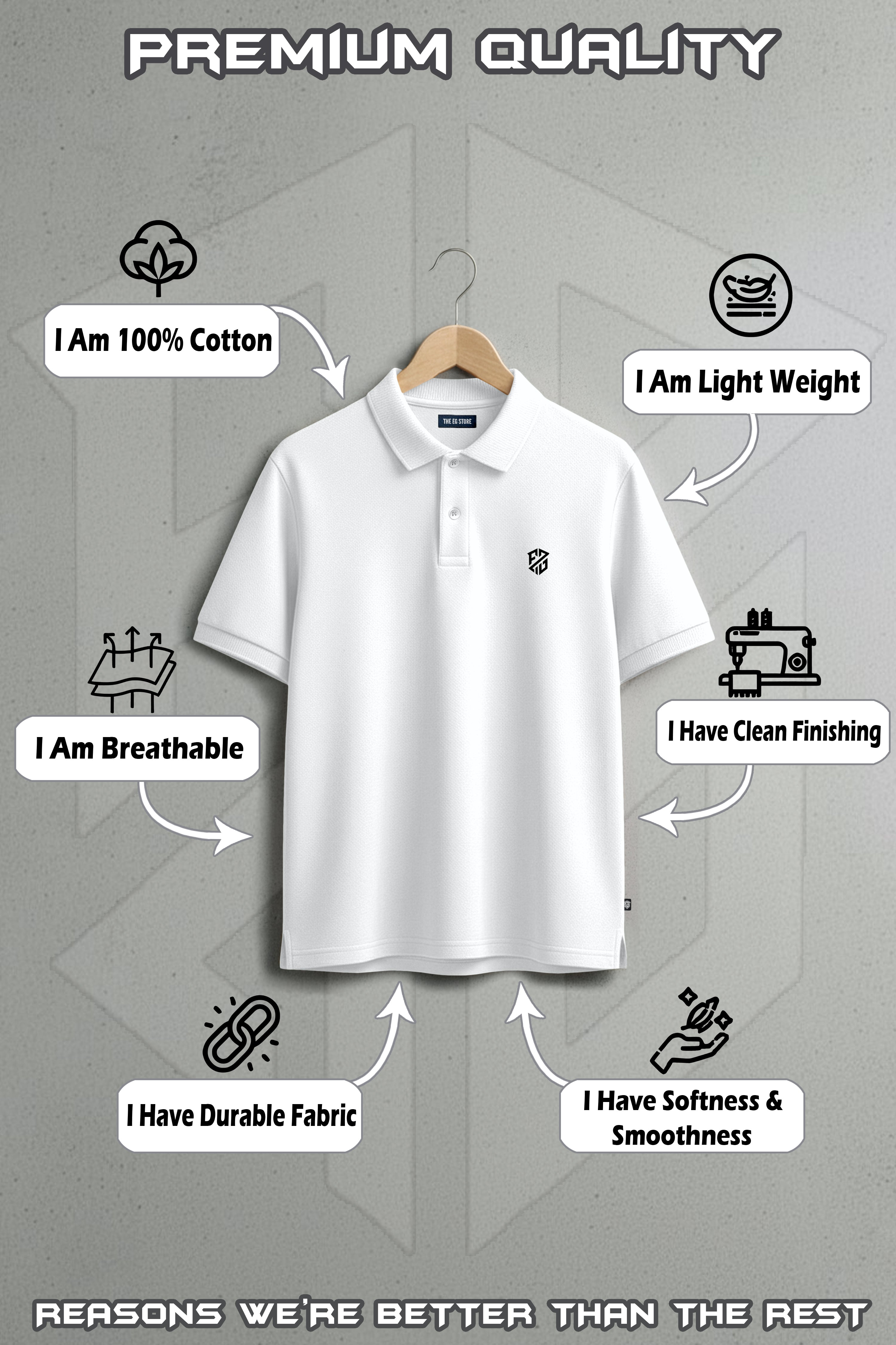 Men's Solid White Premium Pique Cotton Polo Neck T-Shirt - Slim Fit