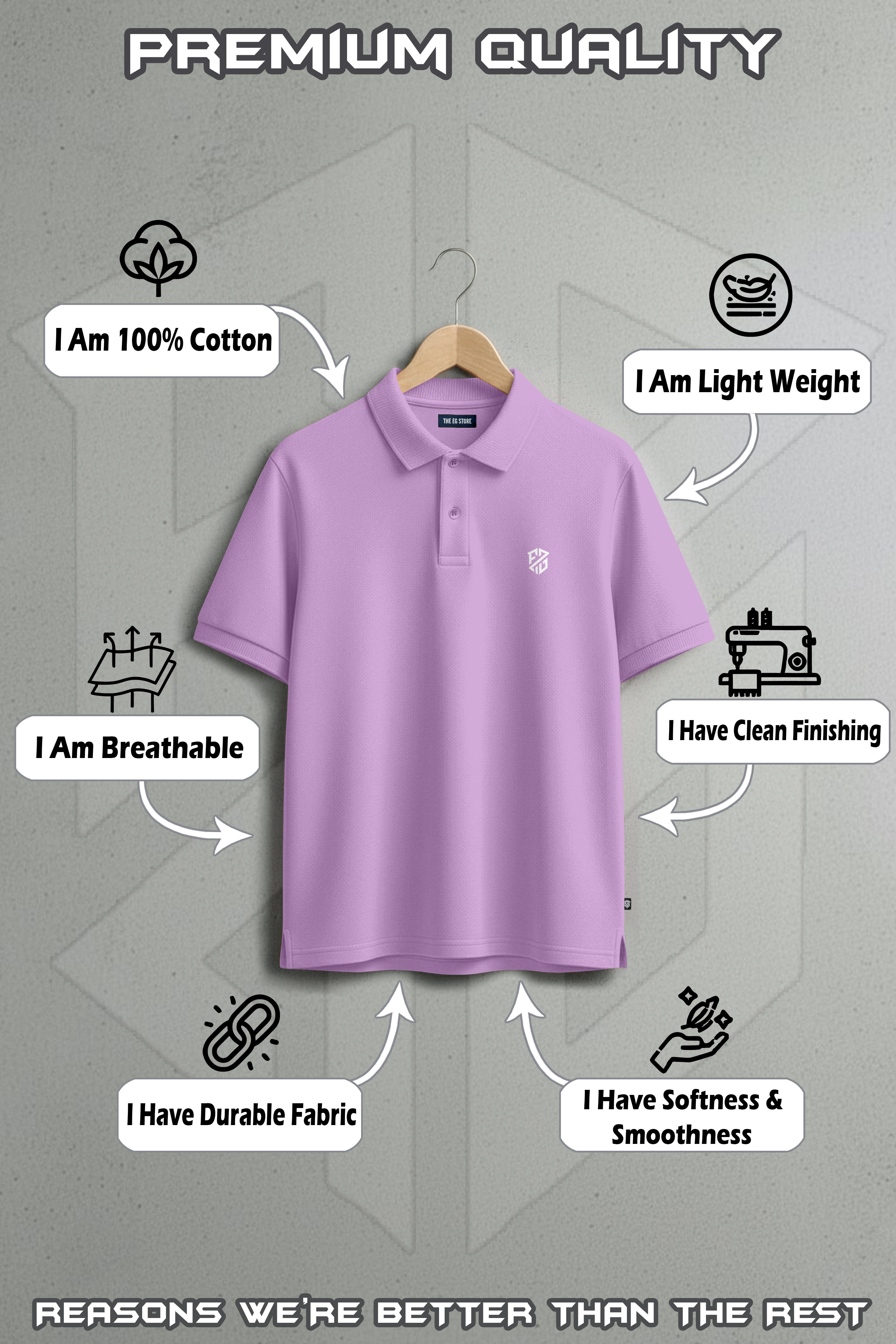 Men's Lavender Premium Pique Cotton Polo Neck T-Shirt - Half Sleeves