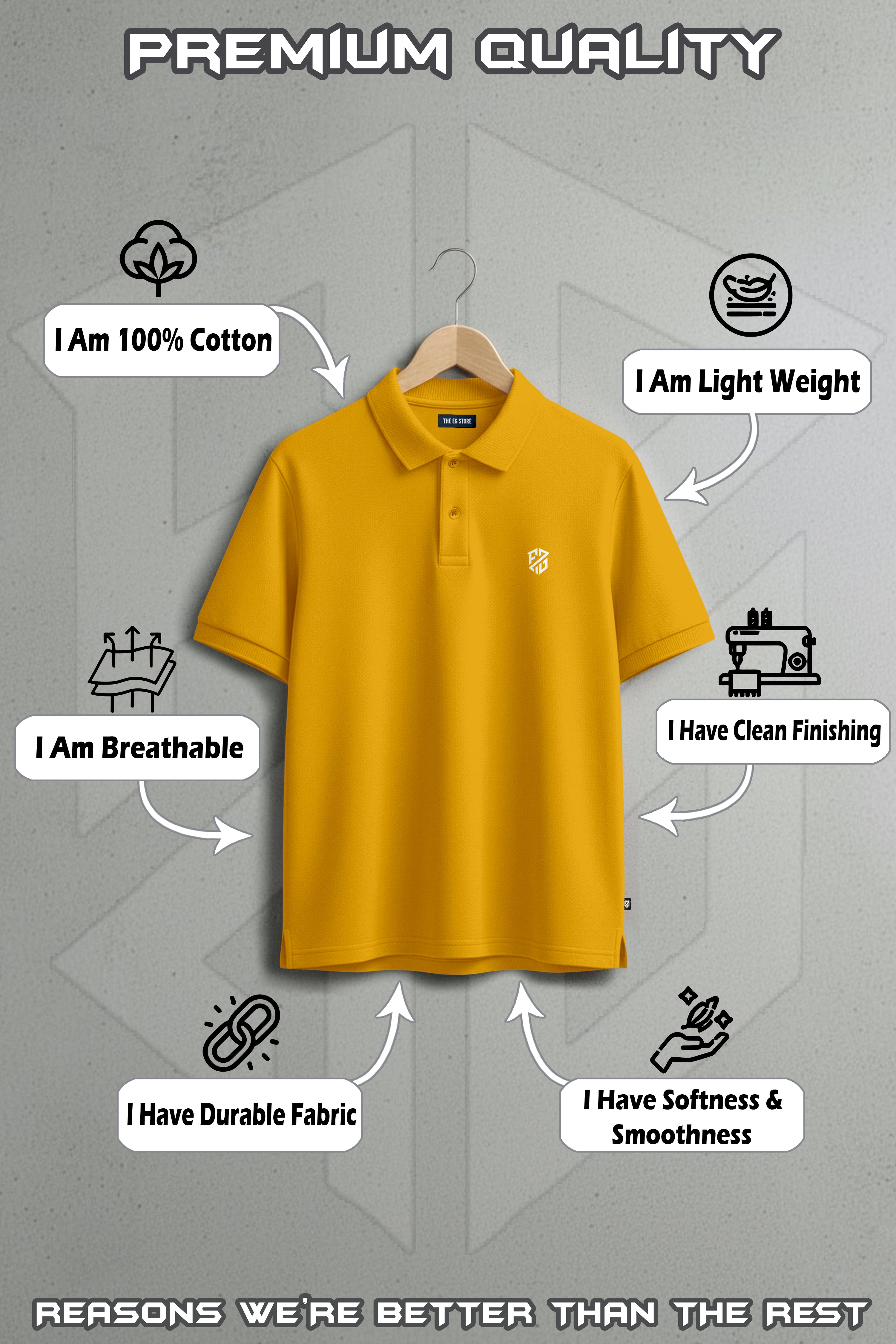 Men's Mustard Yellow Classic Pique Polo – Breathable Cotton Half-Sleeve