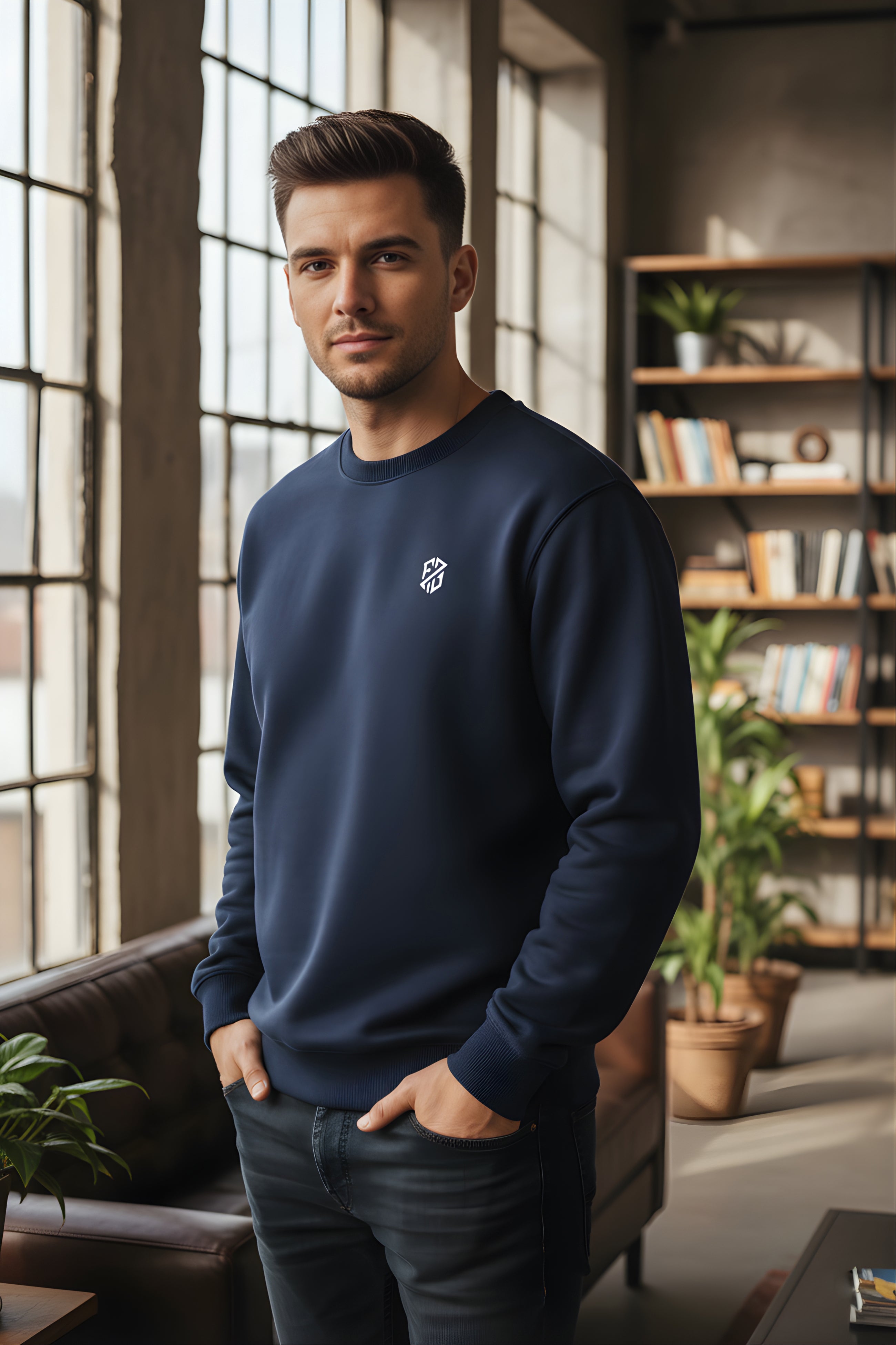 Men’s Midnight Navy Crewneck Sweatshirt – Premium Soft-Touch Full Sleeve