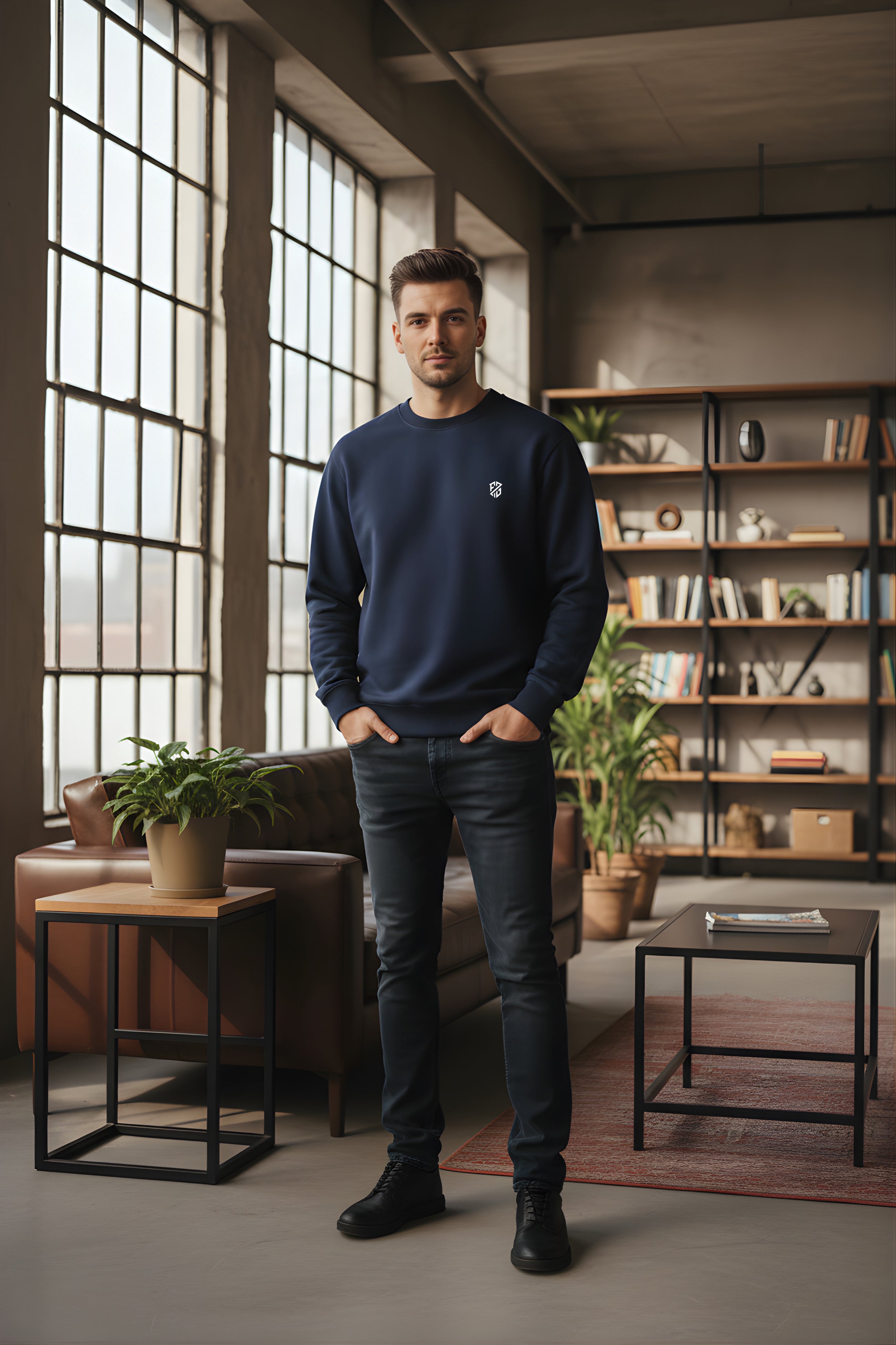 Men’s Midnight Navy Crewneck Sweatshirt – Premium Soft-Touch Full Sleeve