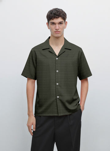 Men’s Deep Forest Green Half-Sleeve Shirt – Premium Cotton Regular Fit