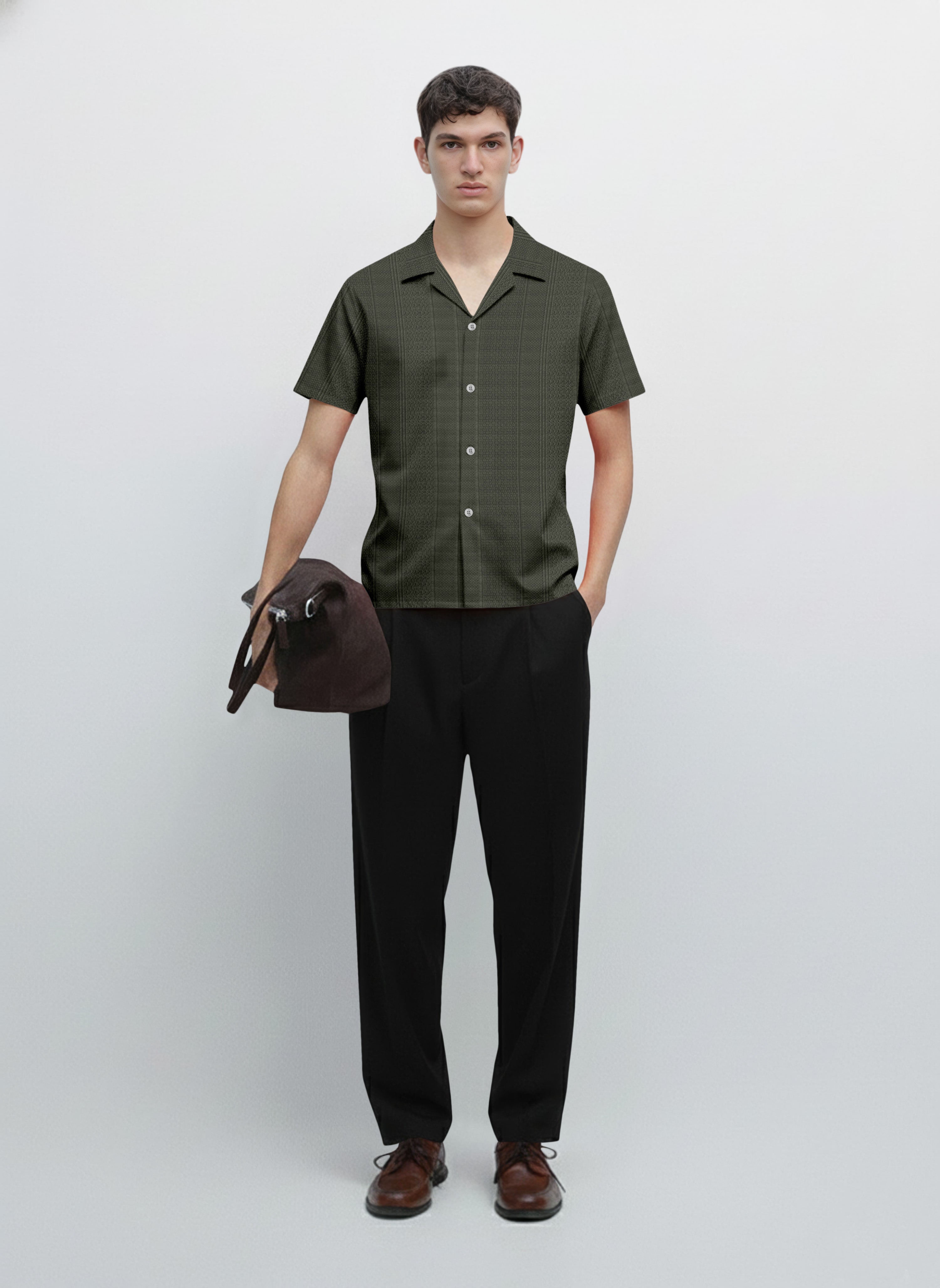 Men’s Deep Forest Green Half-Sleeve Shirt – Premium Cotton Regular Fit