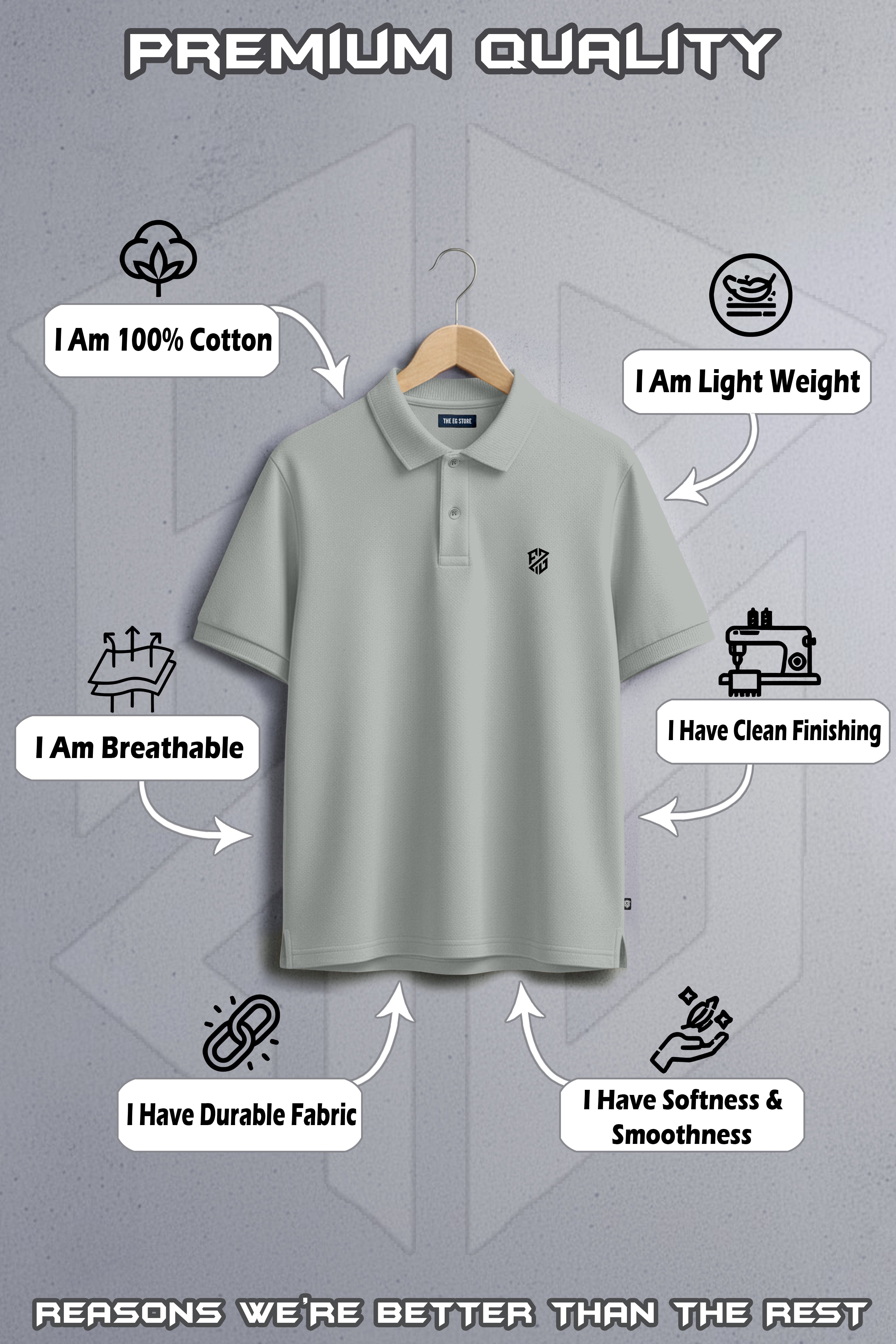 Men's Charcoal Grey Premium Cotton Polo Neck T-Shirt - Half Sleeves