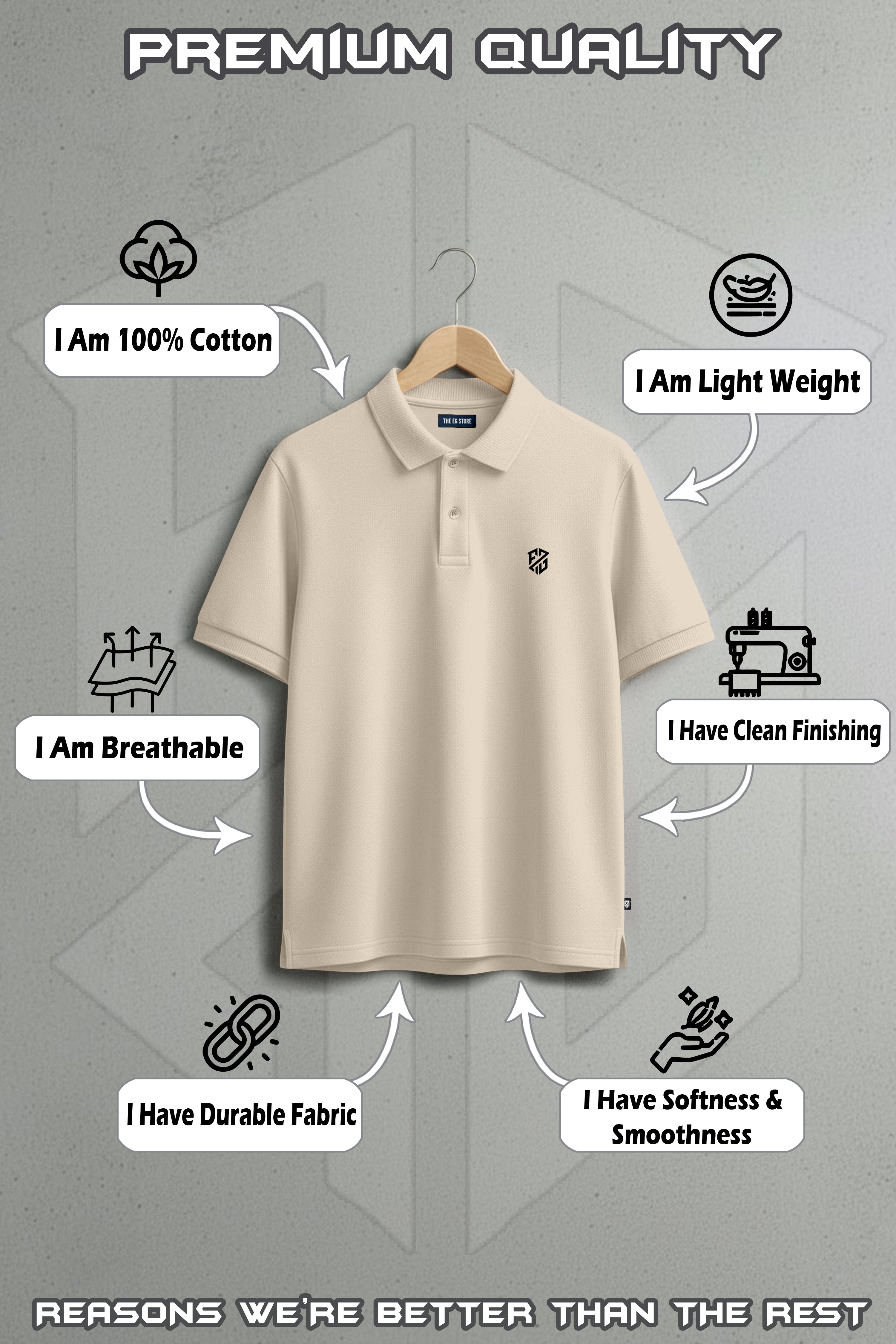 Men's Premium Beige/Skin Cotton Polo Neck Half Sleeve T-Shirt - Slim Fit Minimalist Tee