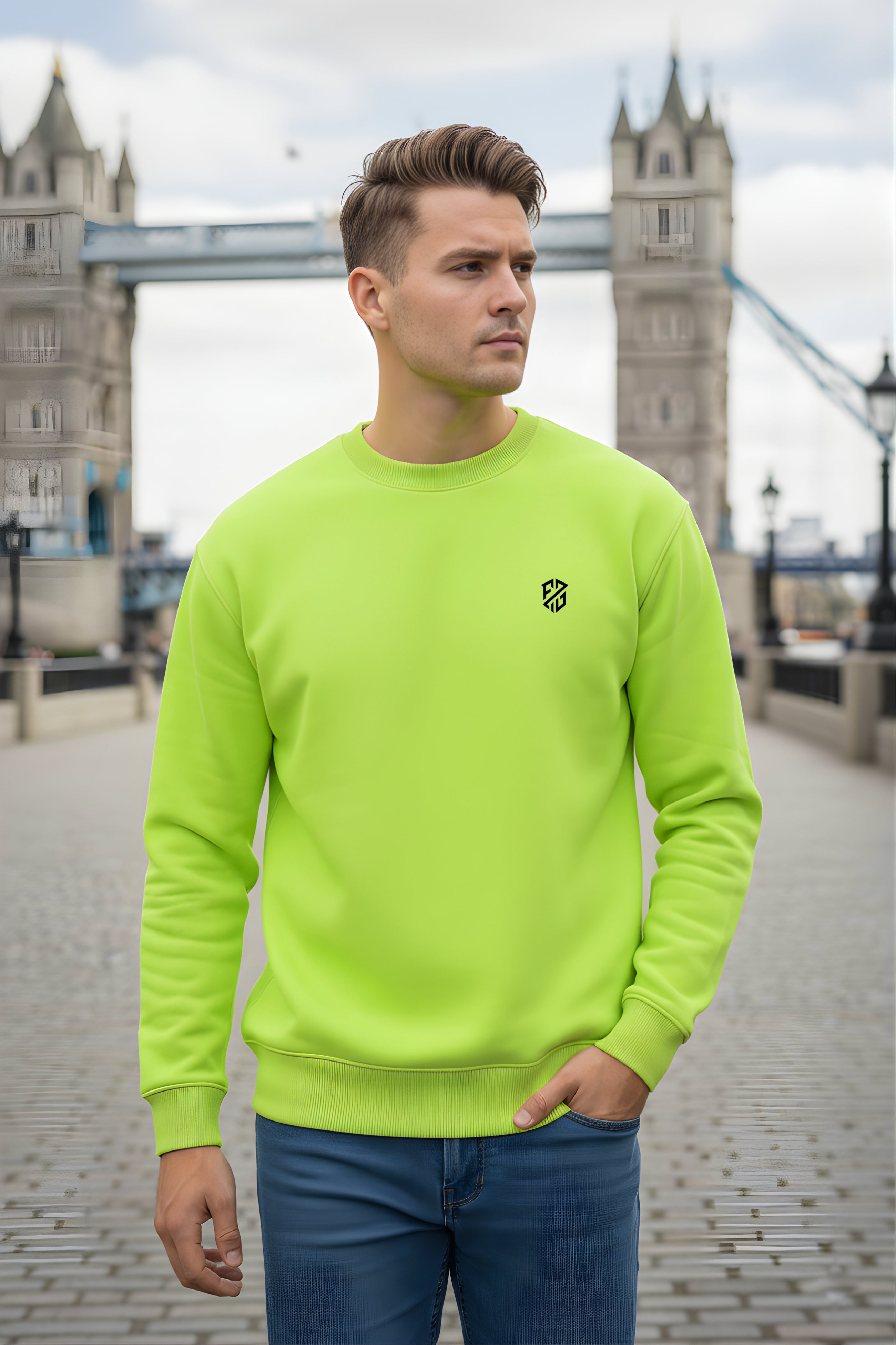 Men’s Neon Kiwi Heavyweight Sweatshirt – Boxy Fit Full Sleeve Crewneck