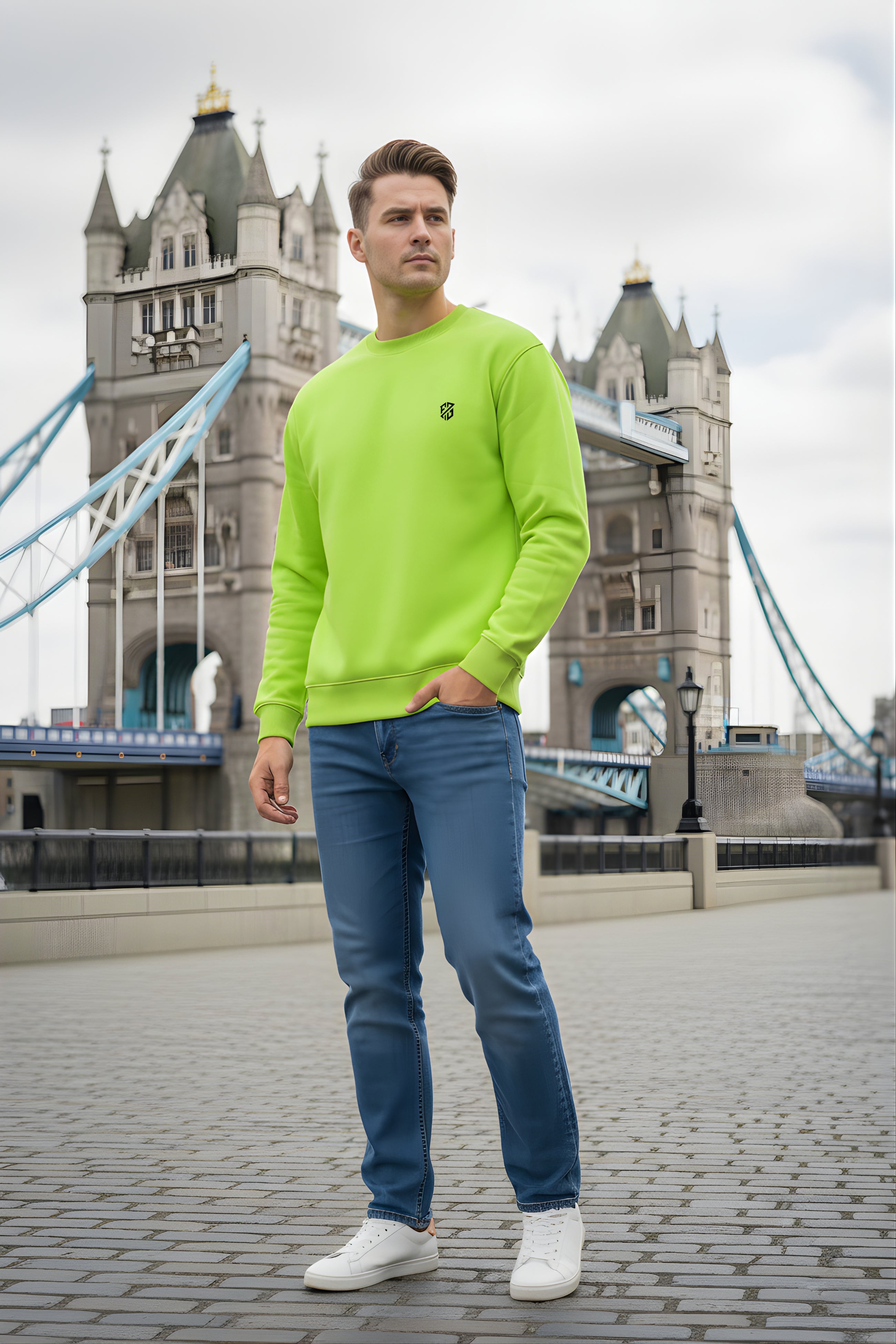 Men’s Neon Kiwi Heavyweight Sweatshirt – Boxy Fit Full Sleeve Crewneck