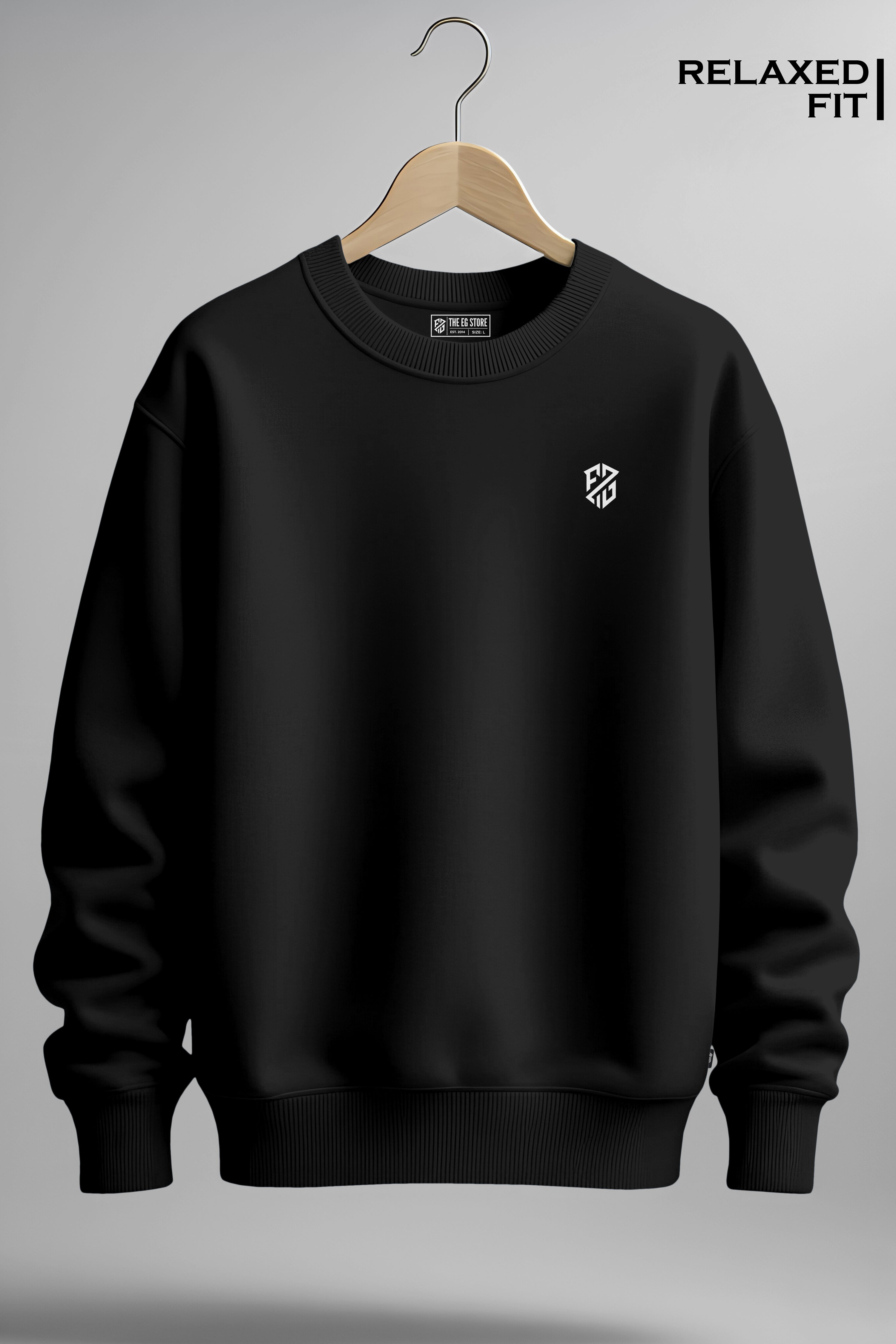 Men’s Jet Black Premium Crewneck – Soft-Touch Full Sleeve Sweatshirt