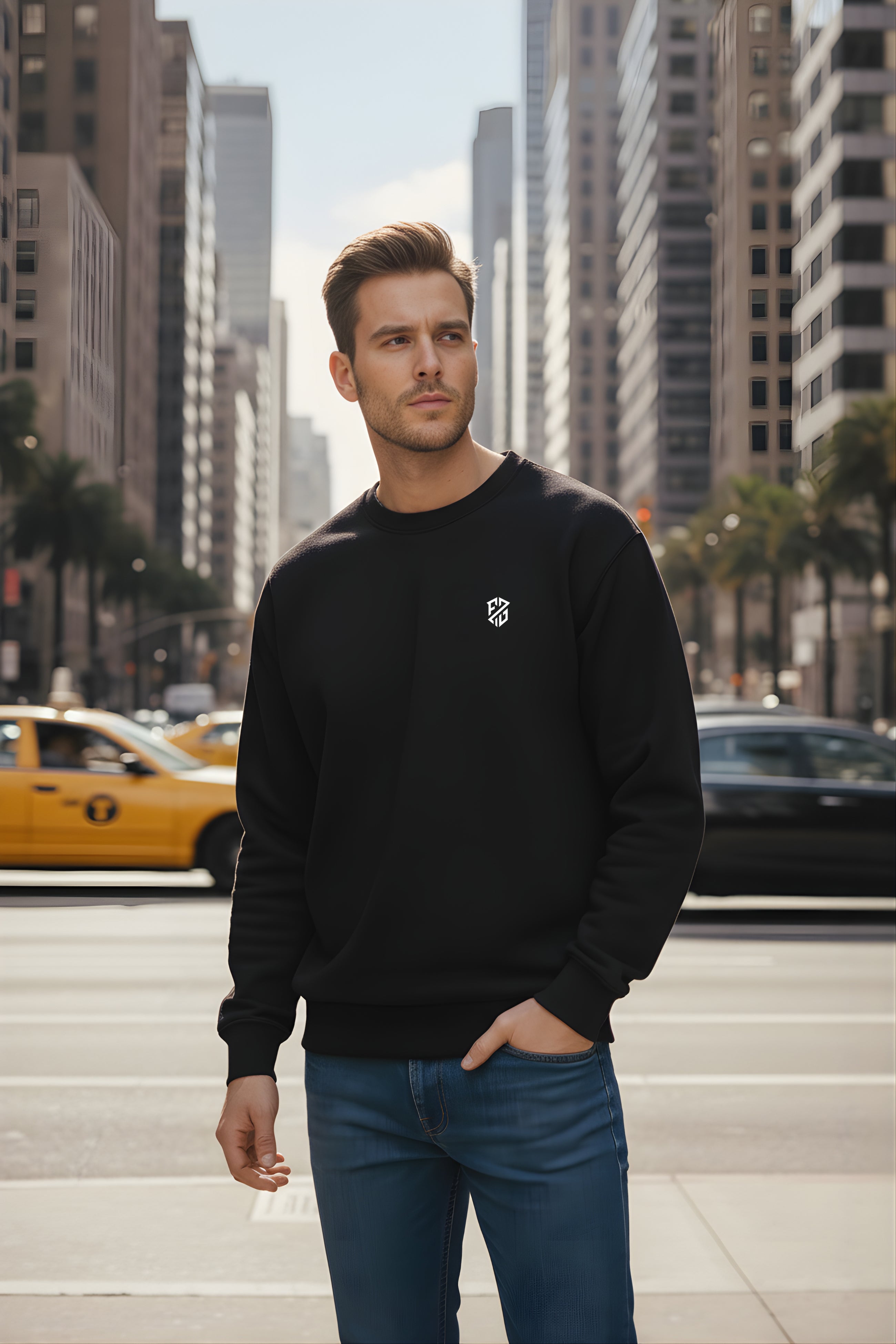 Men’s Jet Black Premium Crewneck – Soft-Touch Full Sleeve Sweatshirt