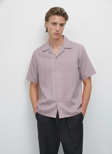 Men's Slim-Fit Light Pink Half-Sleeve Oxford Shirt – Breathable Summer Essential