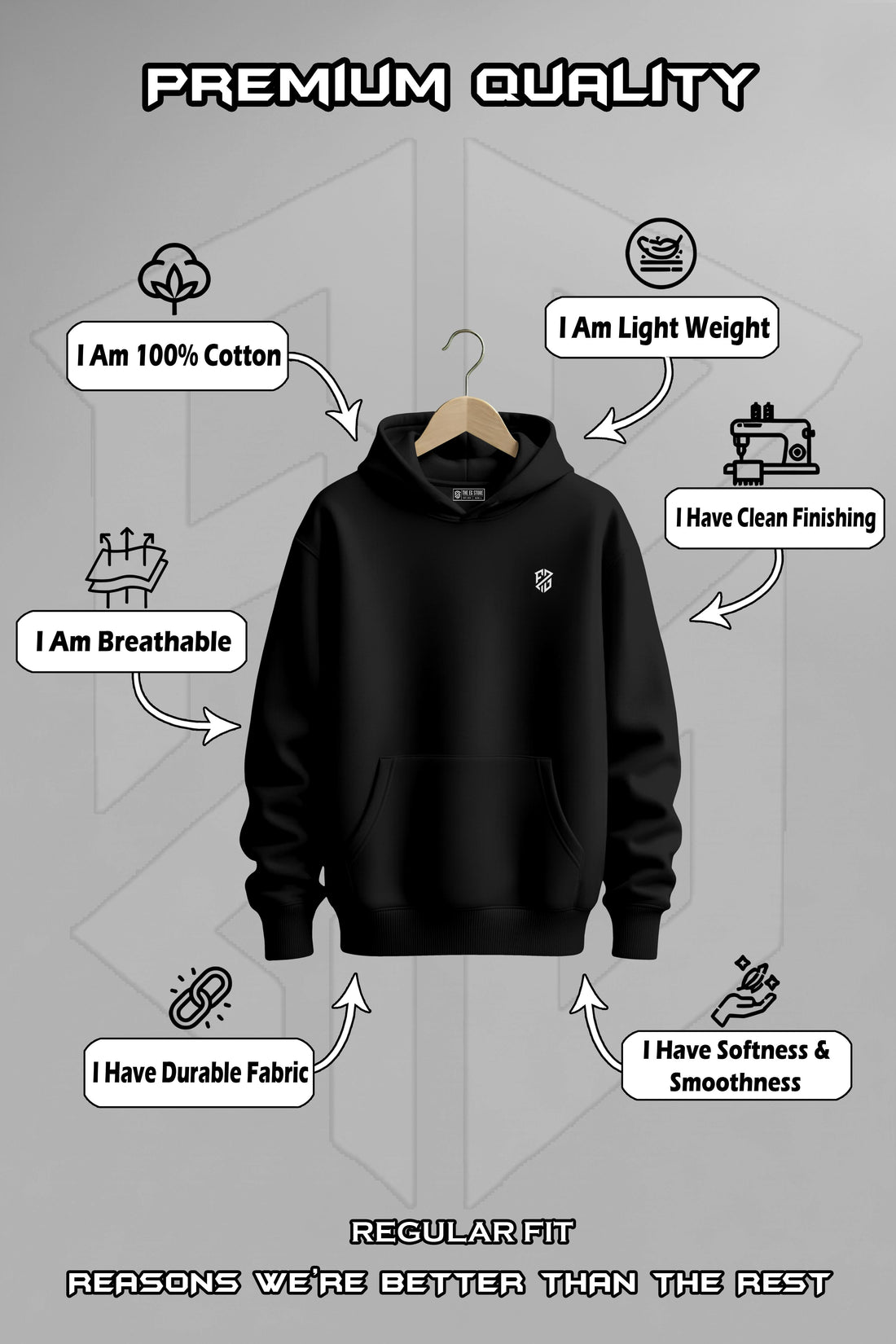 Men’s Pitch Black Heavyweight Hoodie – 420 GSM Full Sleeve Oversized Fit