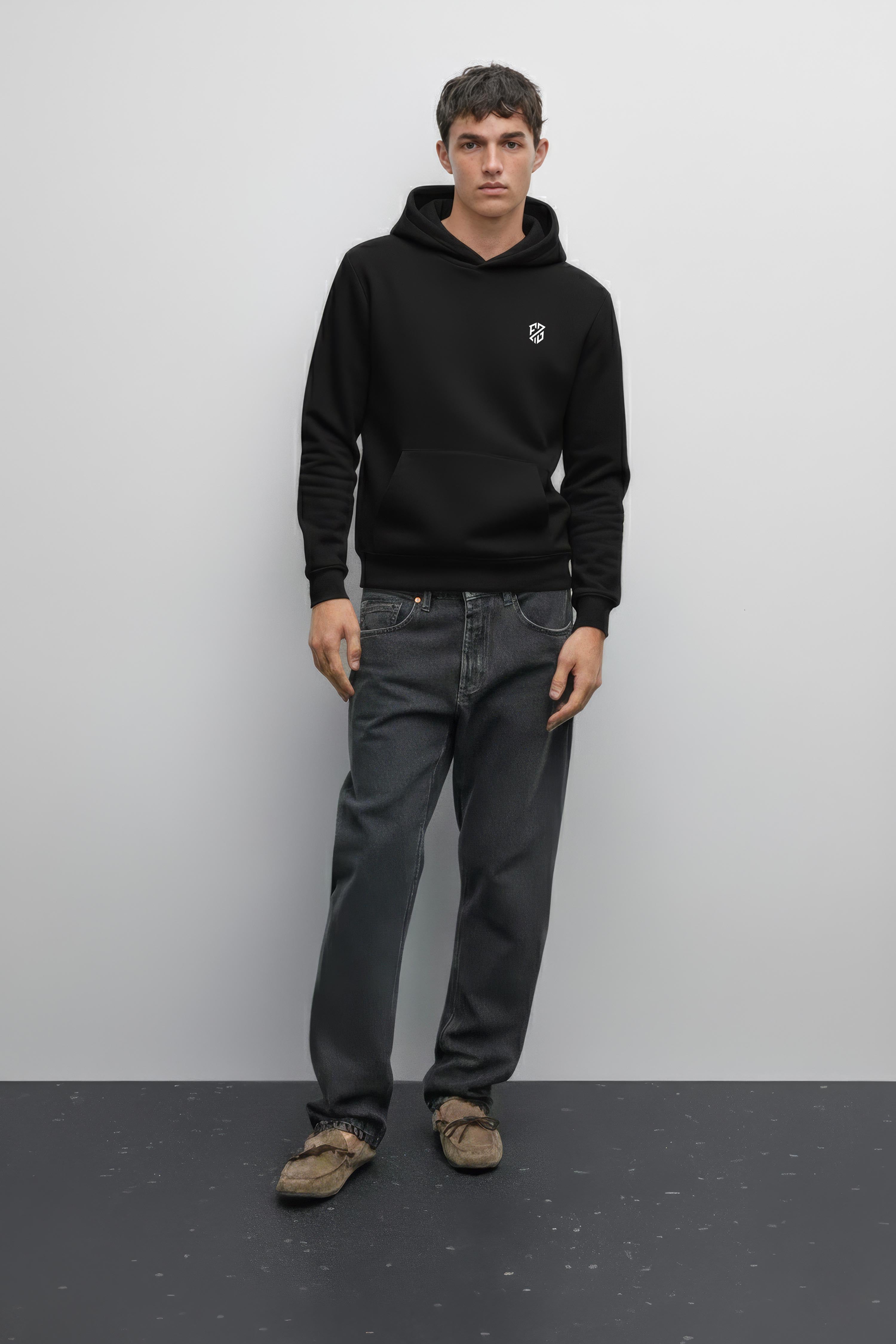 Men’s Pitch Black Heavyweight Hoodie – 420 GSM Full Sleeve Oversized Fit