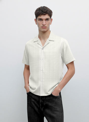 Men’s Premium Cream Linen-Blend Half-Sleeve Shirt – Breathable Summer Luxe