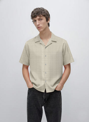 Men’s Khaki Military-Style Cargo Shirt – Half Sleeve Utility Workshirt