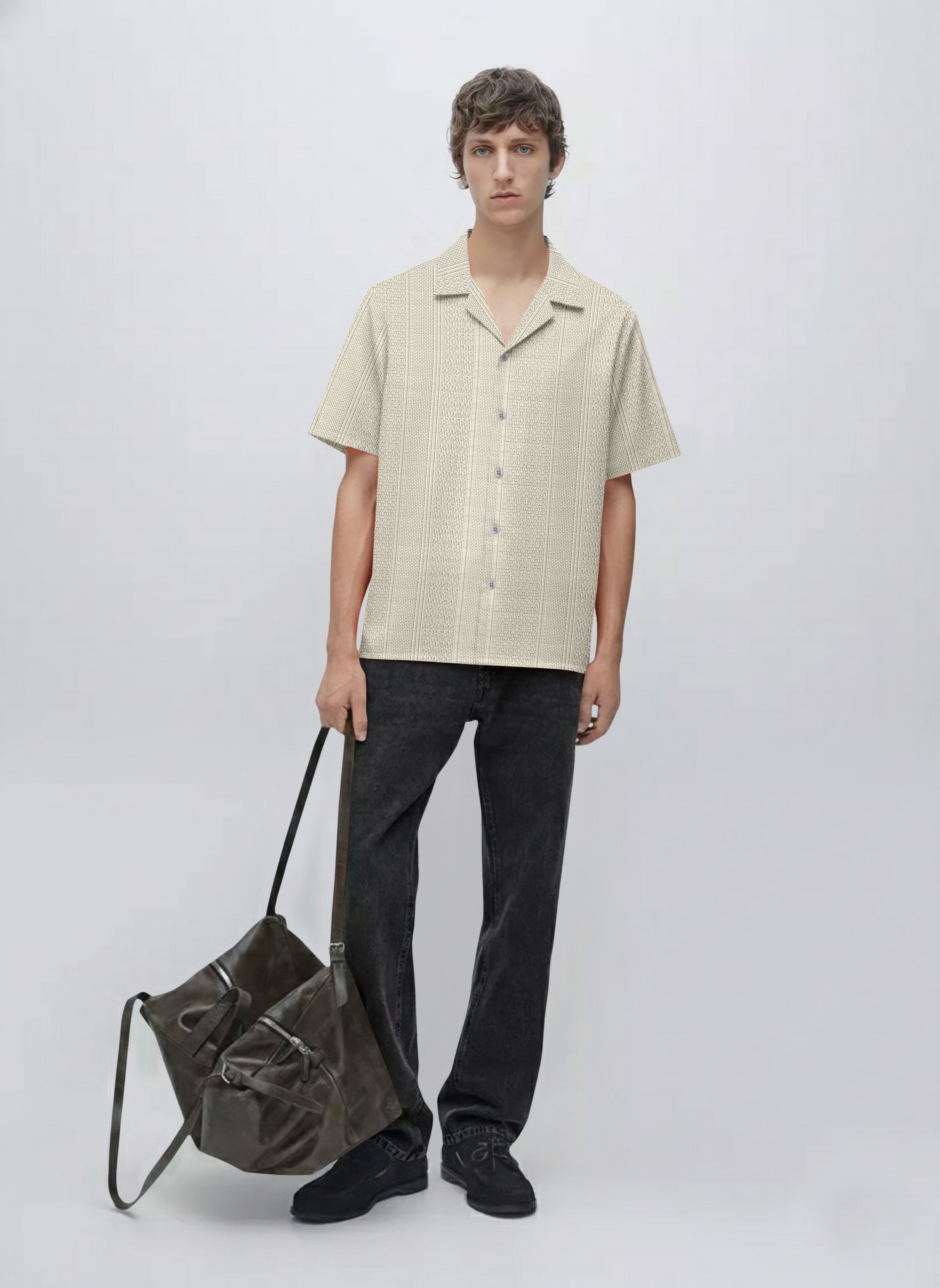 Men’s Khaki Military-Style Cargo Shirt – Half Sleeve Utility Workshirt