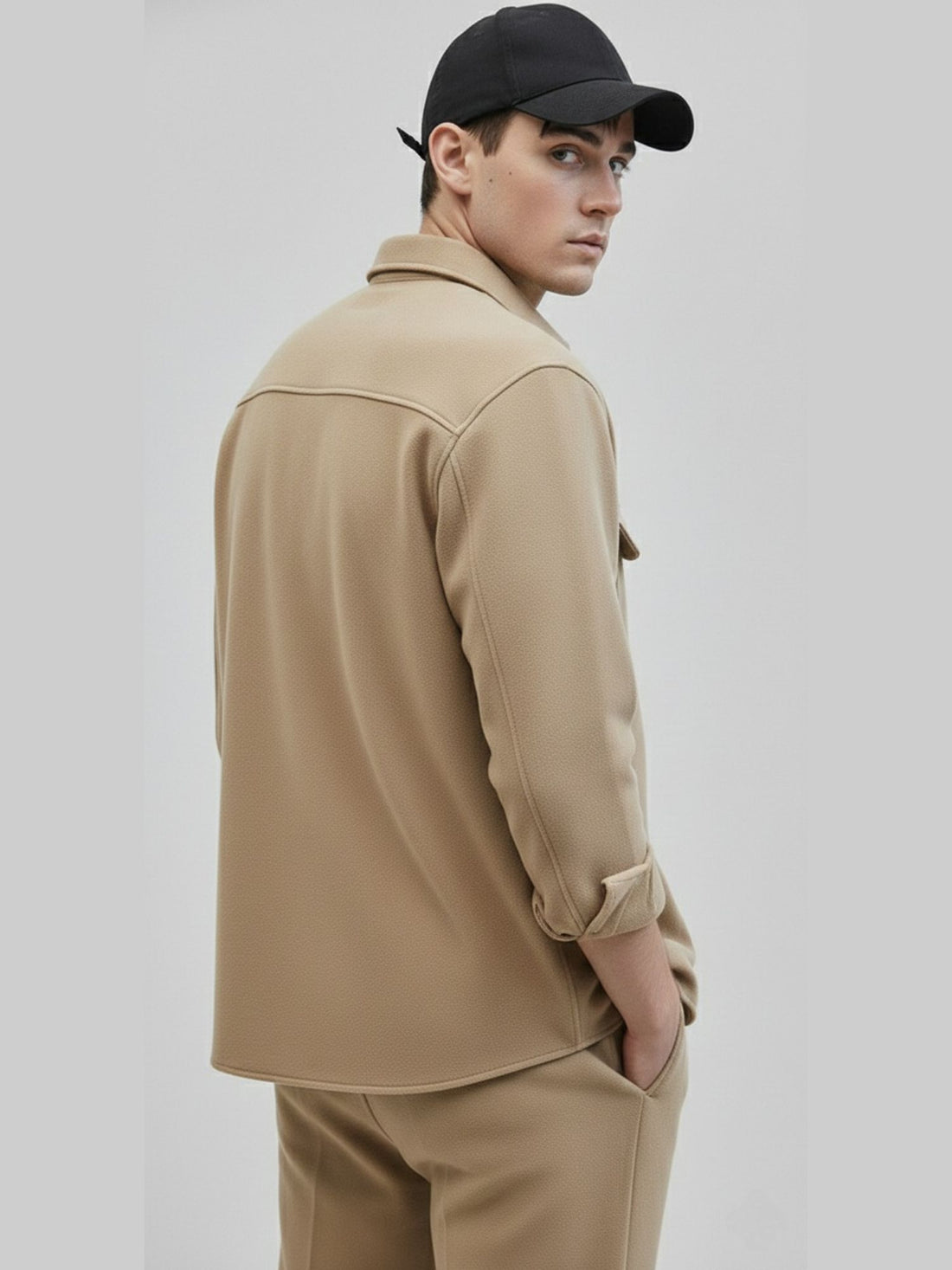 Men’s Sand-Nude Full Sleeve Shirt – Premium Slim-Fit Cotton Poplin