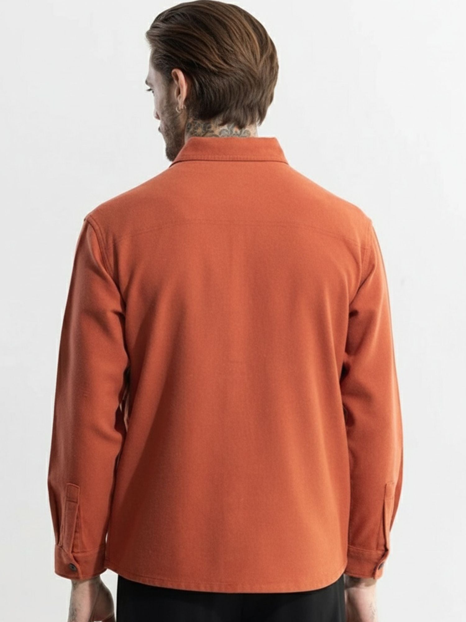 Men’s Mandarin Orange Full Sleeve Shirt – Crisp Cotton Slim-Fit