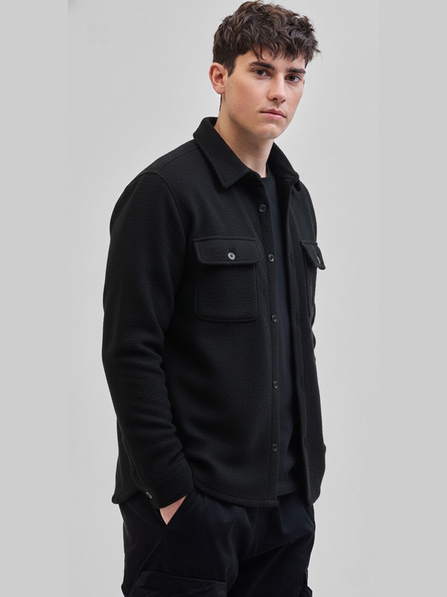 Men’s Jet Black Formal Full Sleeve Shirt – Luxury Satin-Finish Cotton