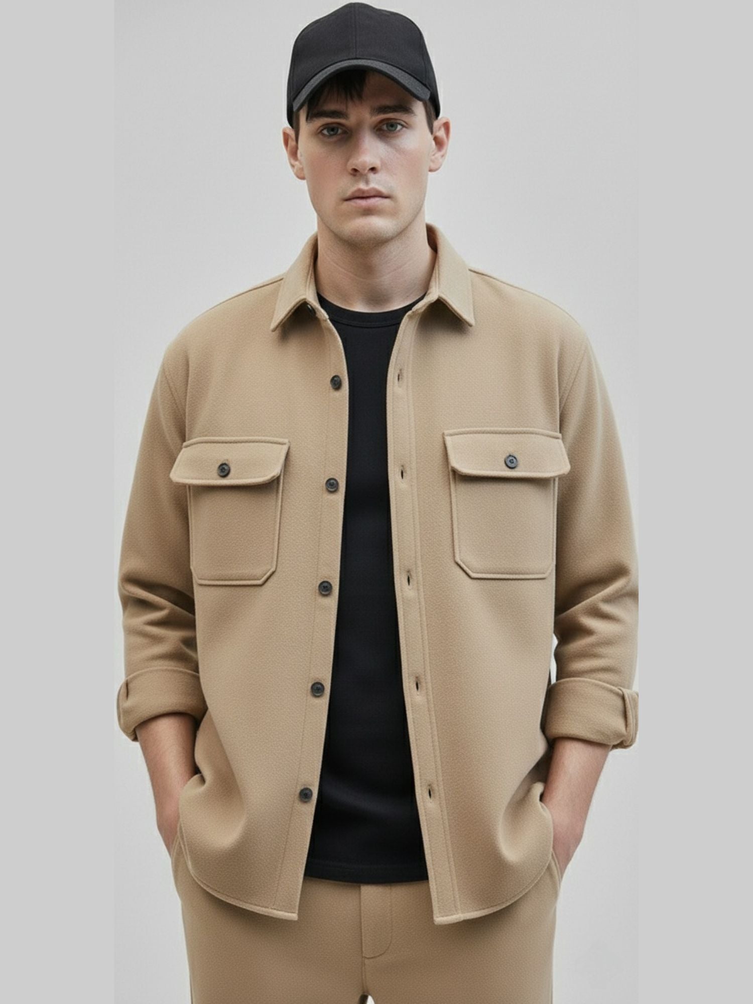 Men’s Sand-Nude Full Sleeve Shirt – Premium Slim-Fit Cotton Poplin