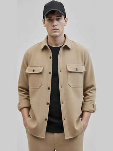 Men’s Sand-Nude Full Sleeve Shirt – Premium Slim-Fit Cotton Poplin