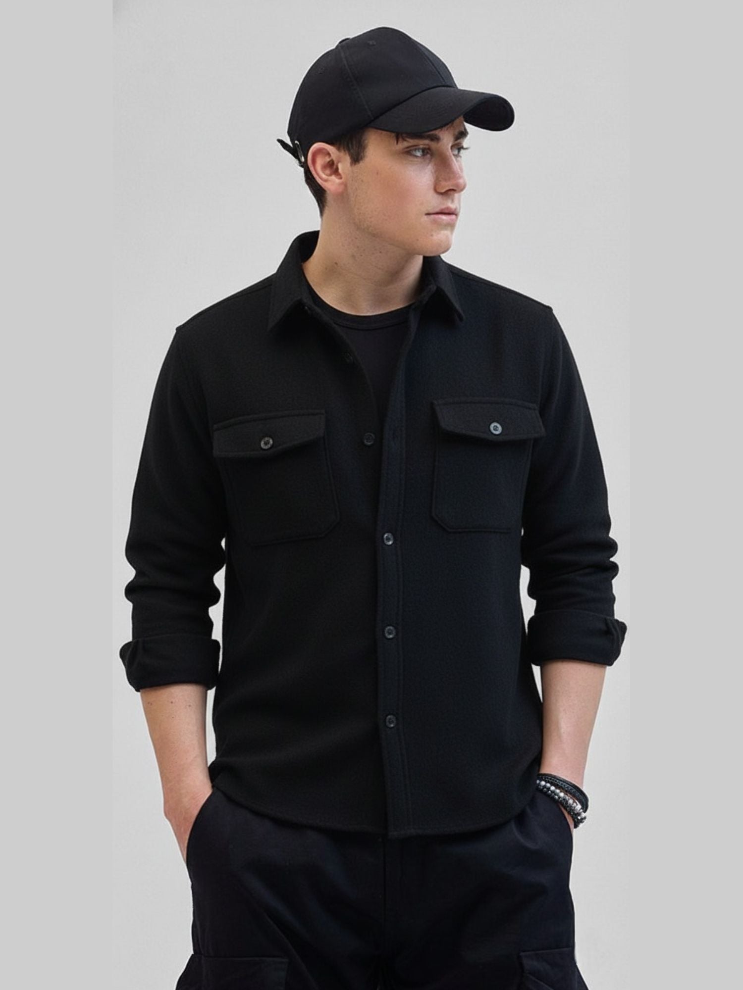 Men’s Jet Black Formal Full Sleeve Shirt – Luxury Satin-Finish Cotton