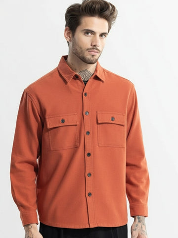 Men’s Mandarin Orange Full Sleeve Shirt – Crisp Cotton Slim-Fit